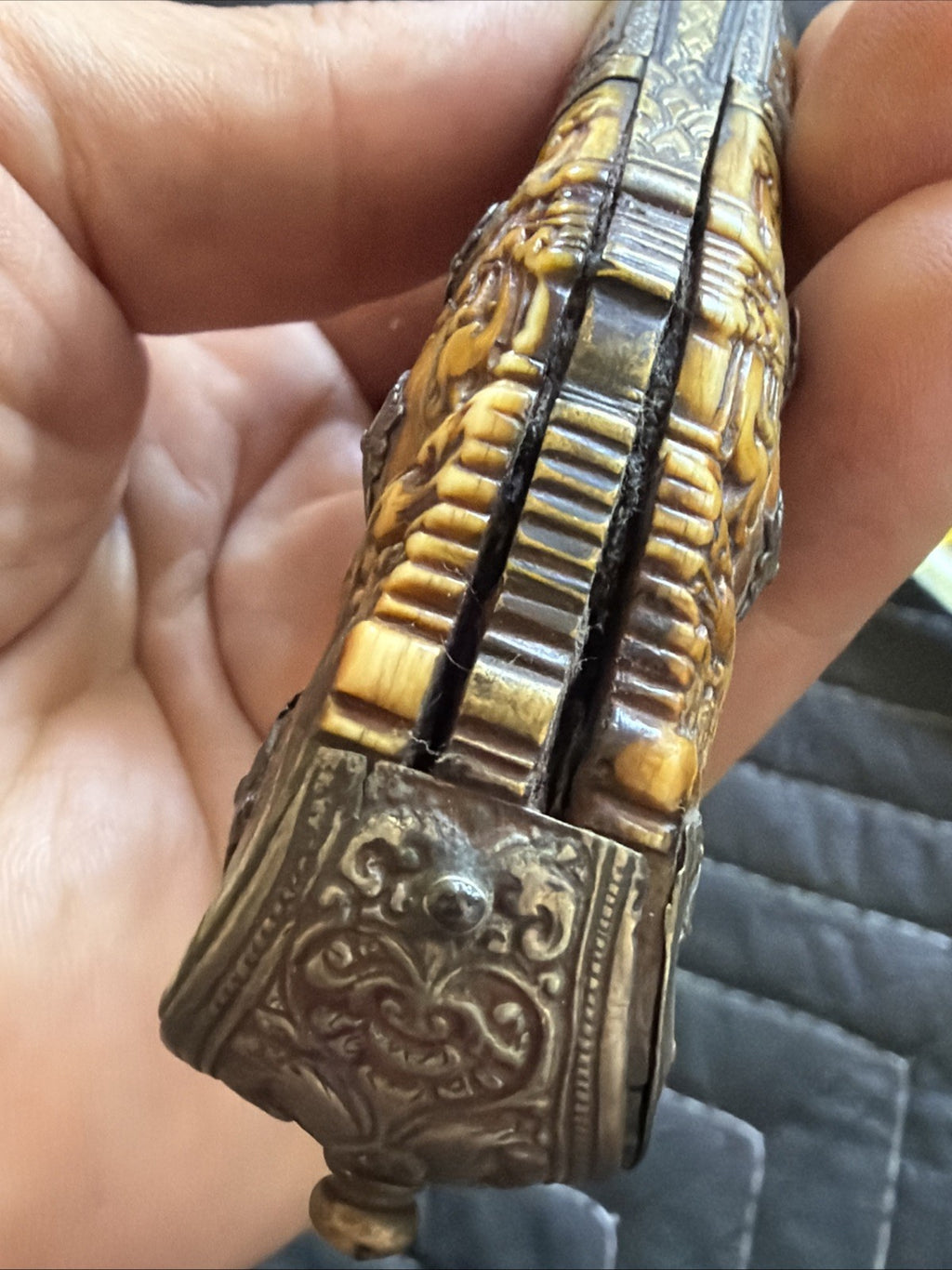 Piha Kaetta Dagger Knife Horn Brass Silver Sheath Wood Antique Sri Lanka Ceylon5