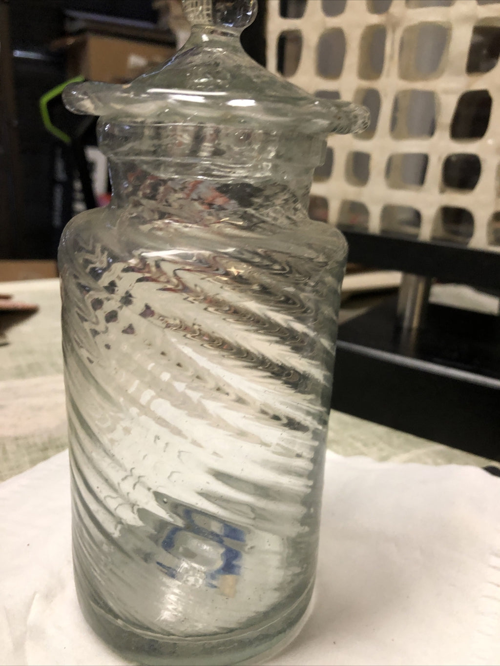 Vintage Clear Swirl Glass Canister With Lid Candy Jar 7.5”x3”1