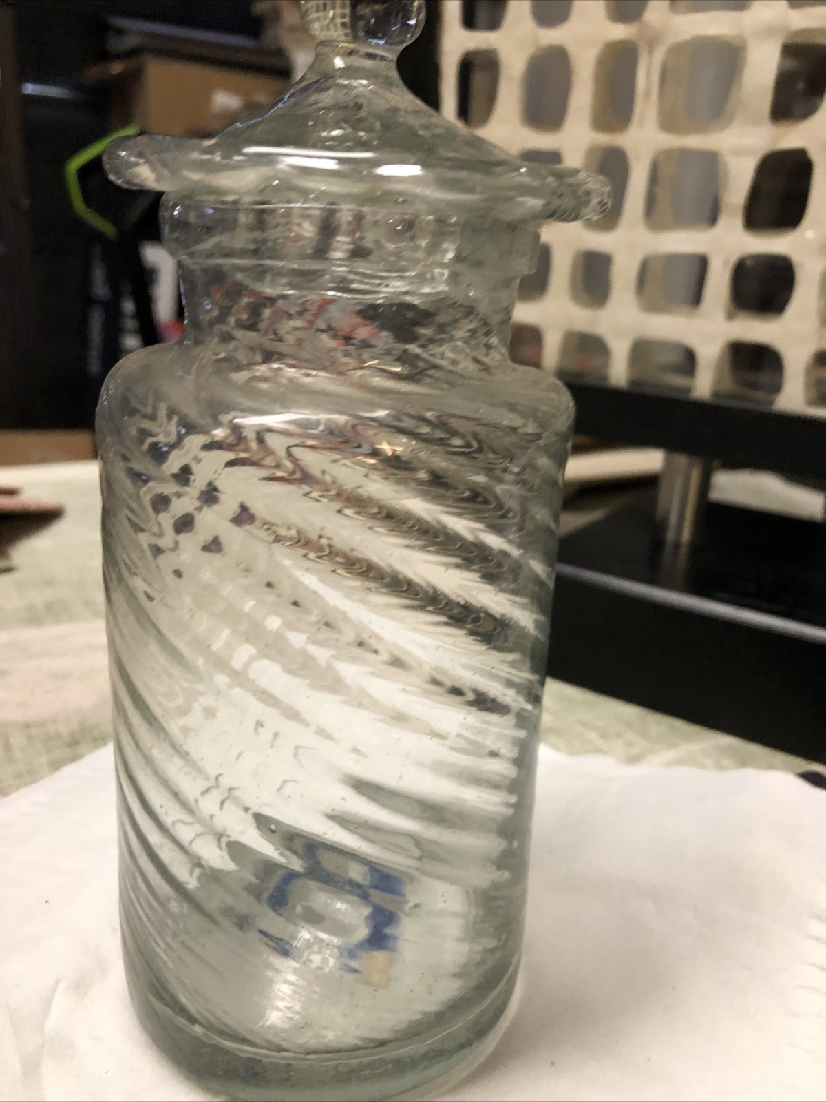 Vintage Clear Swirl Glass Canister With Lid Candy Jar 7.5”x3”1