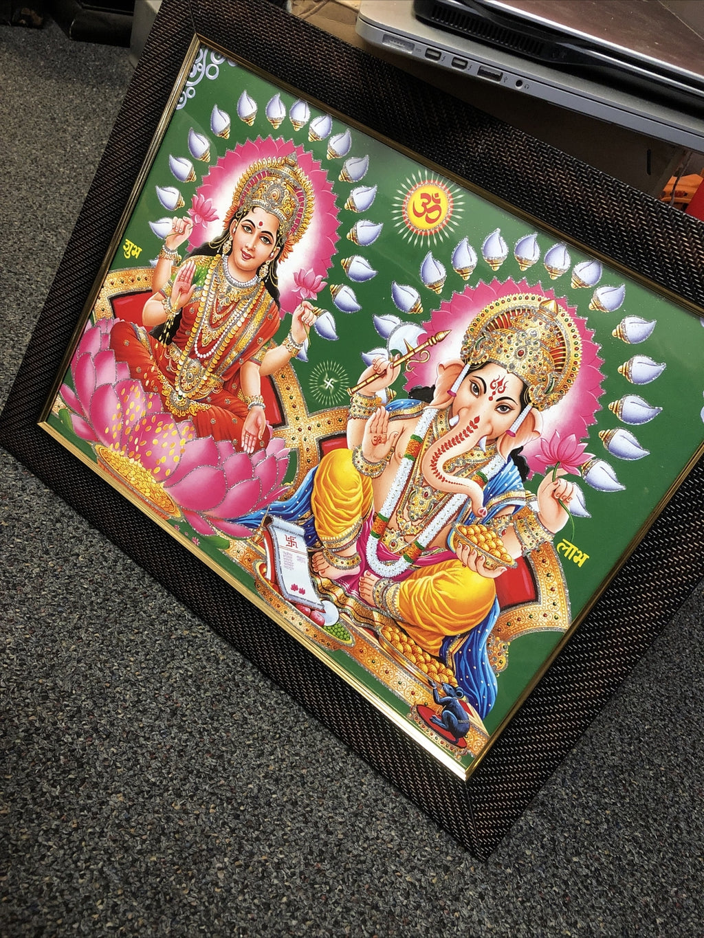 Indian Framed Picture- Lakshmi & Vinayaki (Ganesha) 18.5”x14.5”1