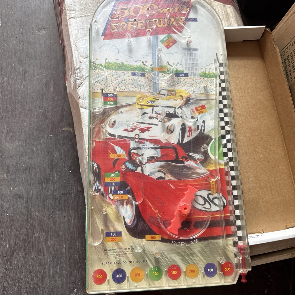 Vtg. Wolverine 500 Mile Speedway Pinball Game Works-22”x 10” Metal Race Car3