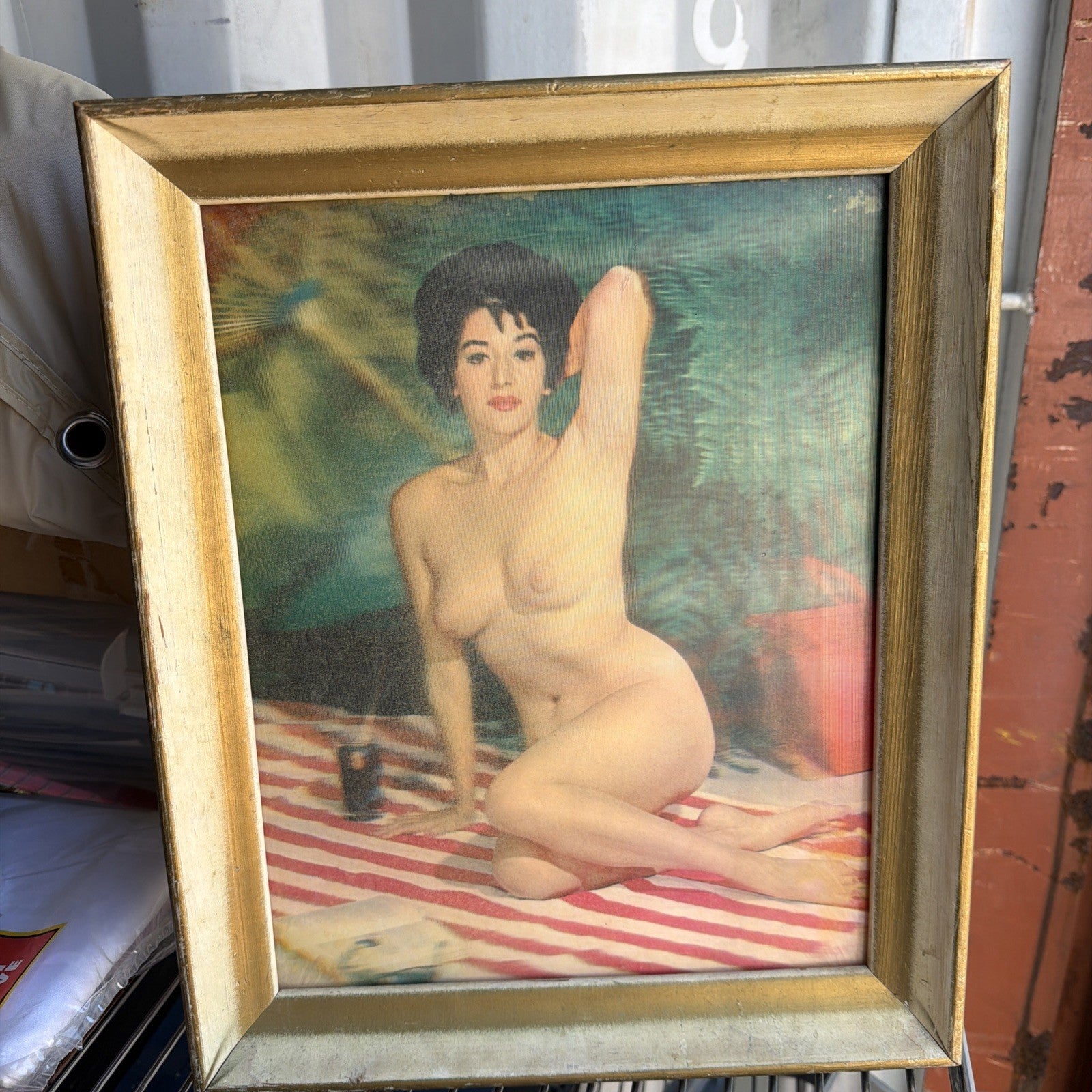 1960'S VARI-VUE Framed Nude Pin Up Girl 13 X 16 INCH LENTICULAR 3-D PICTURE0