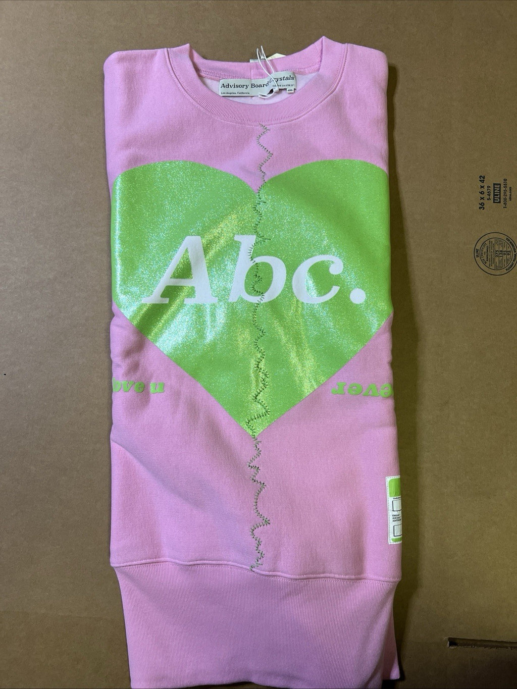 Advisory Board Crystals Crewneck Sweater Valentines Day Broken Heart Pink 2XL1