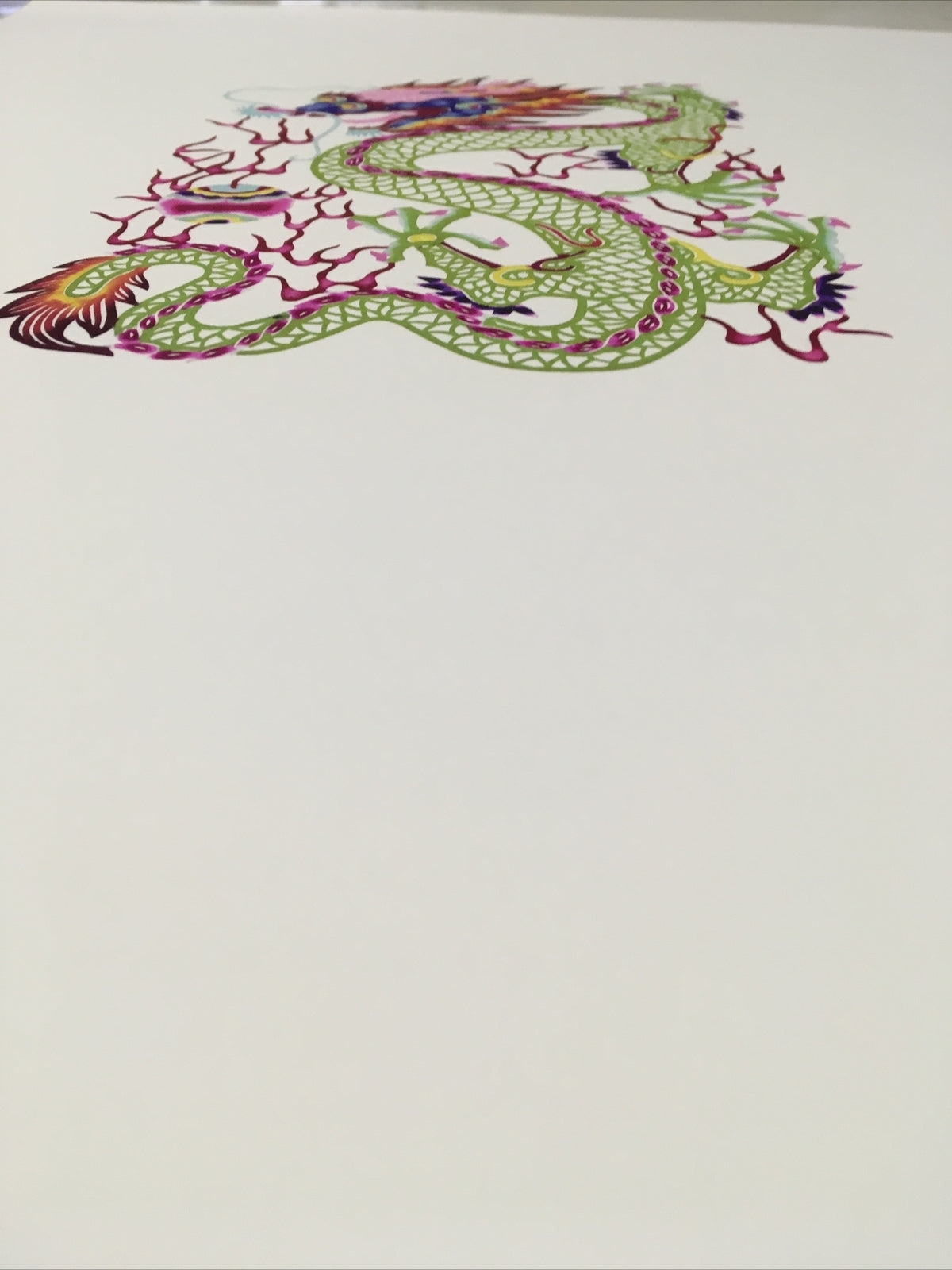 Antique Asian Chinese papercut detailed Hand Colored Dragon/Long With Ball 13x164