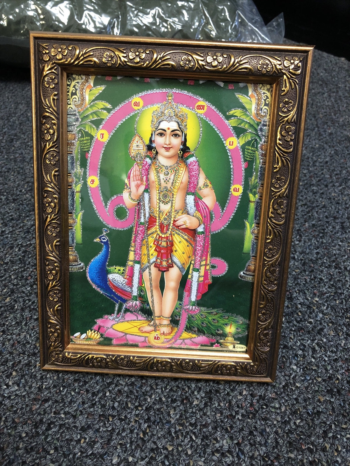 Indian Framed Picture- Indian Lady With A Peacock 8”X6”0
