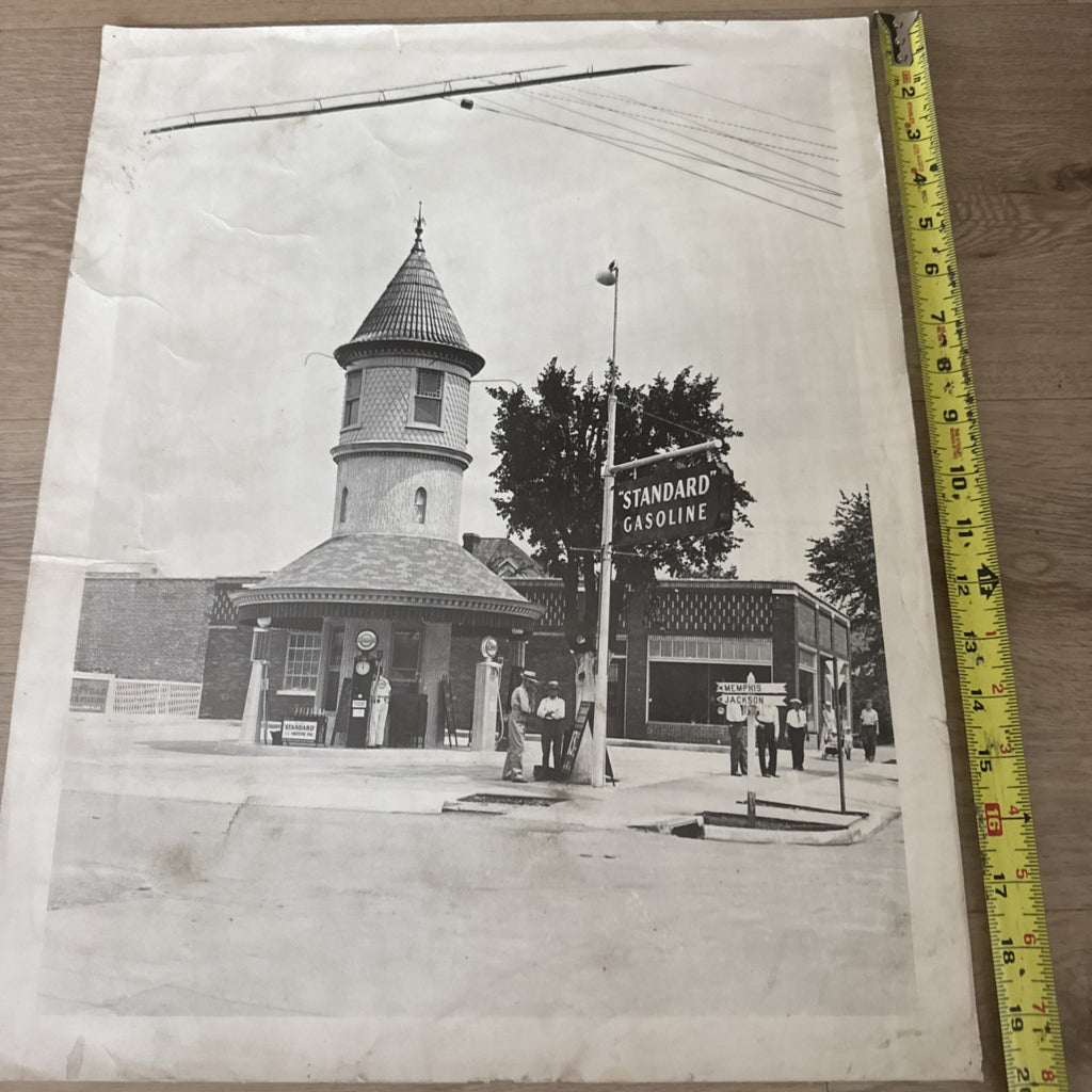 c1920s photo STANDARD OIL CO. Gasoline Station W Porcelain Signs Memphis0