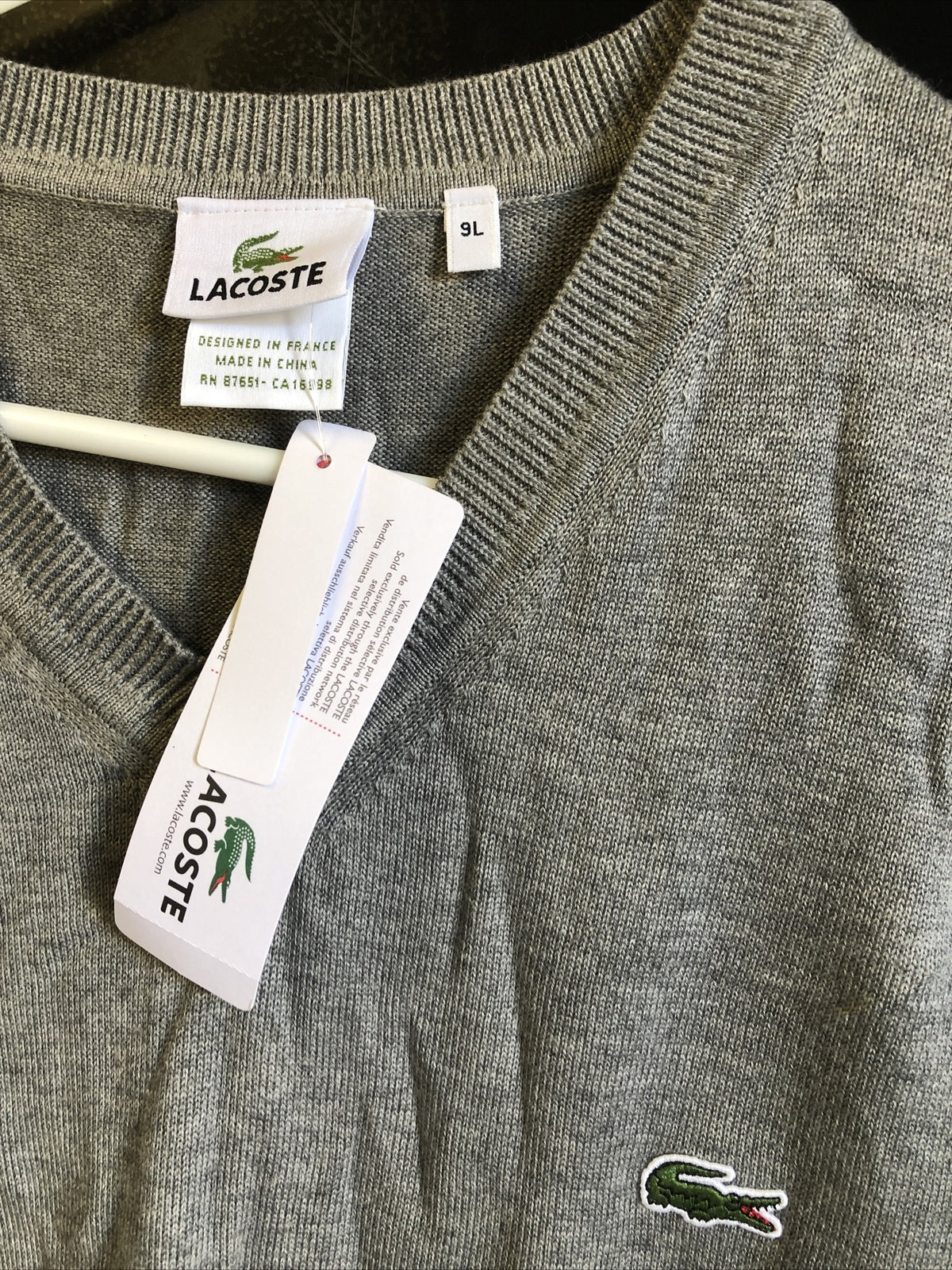 Lacoste Men’s Grey Sleeveless Sweater Pullover Vest Size 2XL NOS1