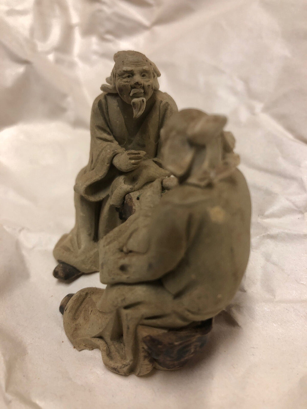 2 Lot Vintage Mudman Chinese Pottery Figurine Statue Men Playing Chess Checkers3