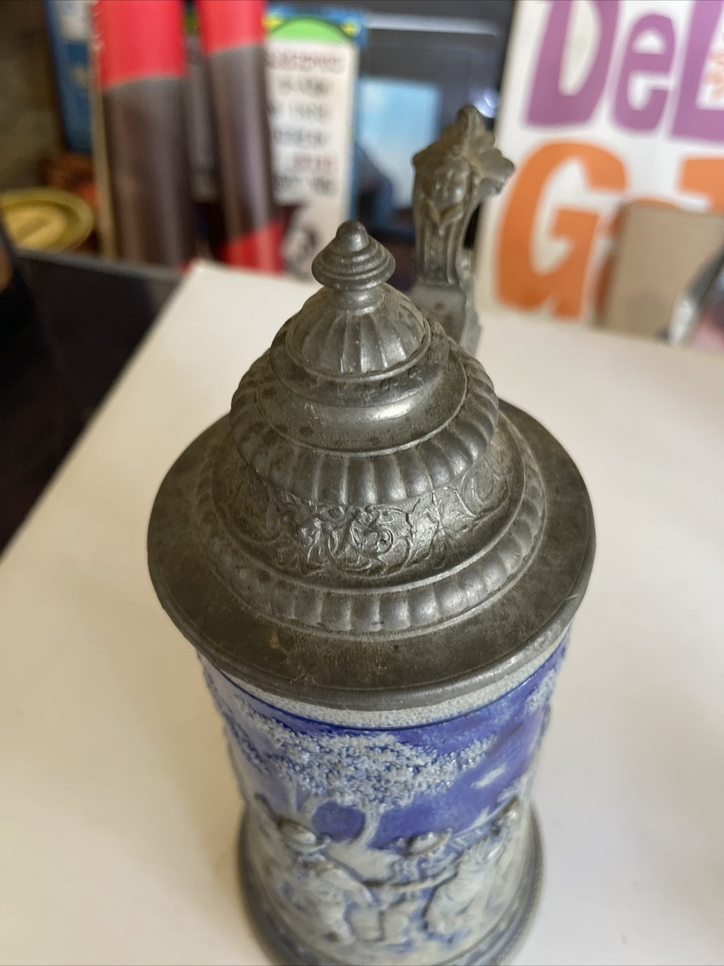 Large Antique Salt-Glazed 1L German Beer Stein Mug #1084 Cobalt Mug5