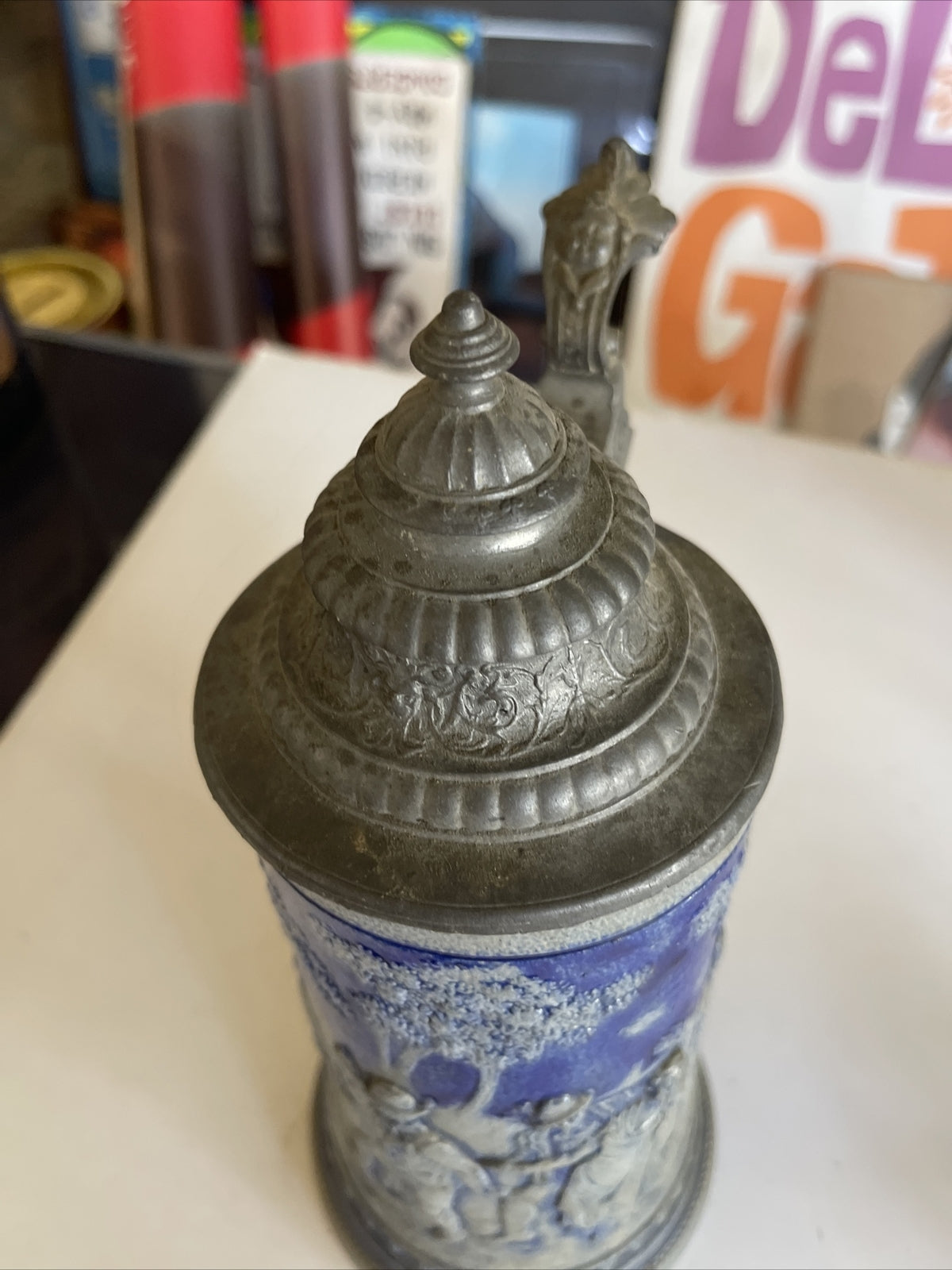 Large Antique Salt-Glazed 1L German Beer Stein Mug #1084 Cobalt Mug5