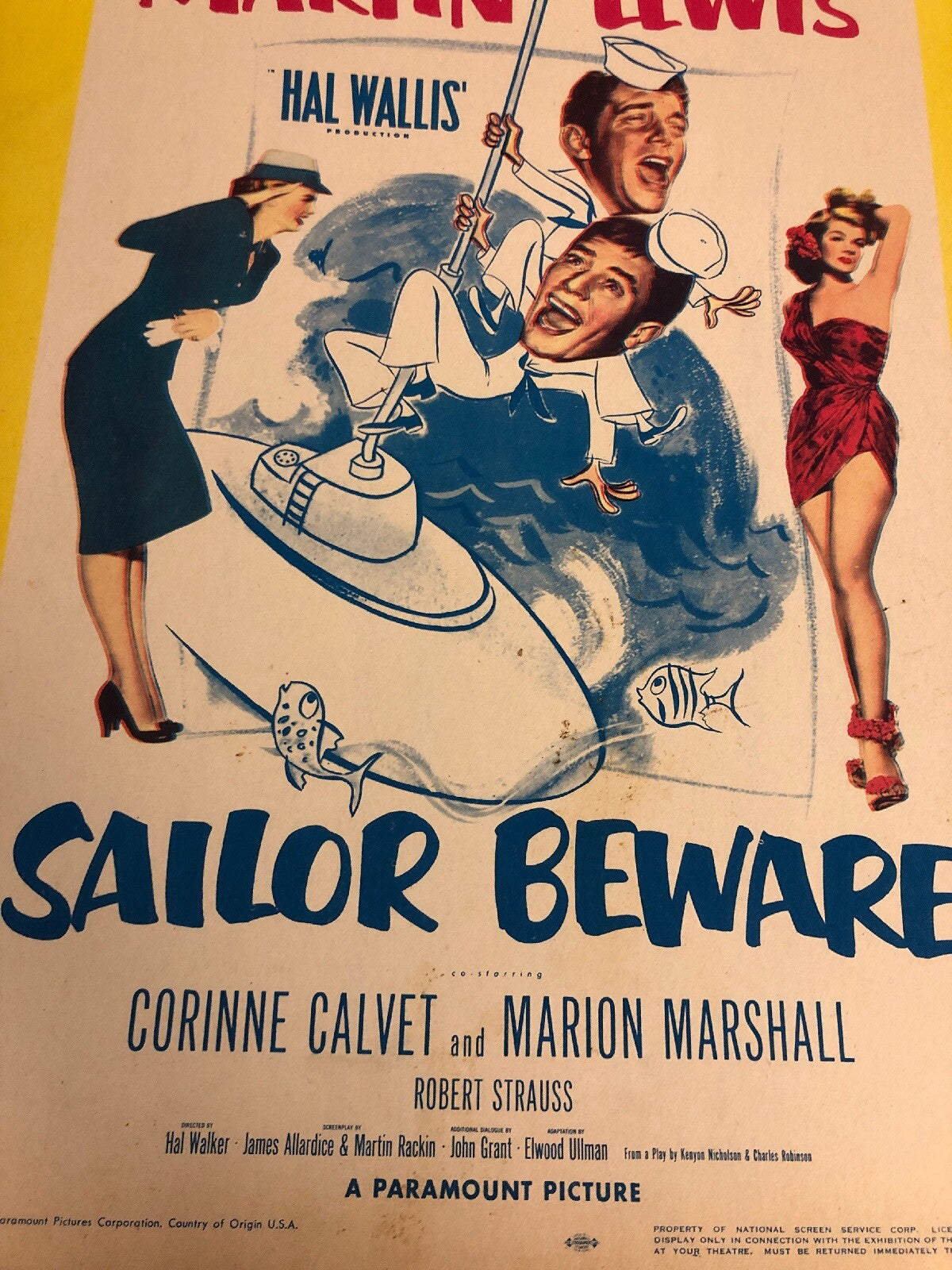 1952 MGM Movie Poster Board 22x14 SAILORS BEWARE! Dean Martin & Jerry Lewis2