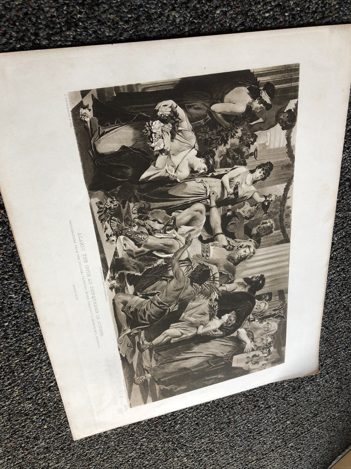 Antique 1888 photogravure "Alaric the Goth as Conqueror in Athens," L. Thiersch2