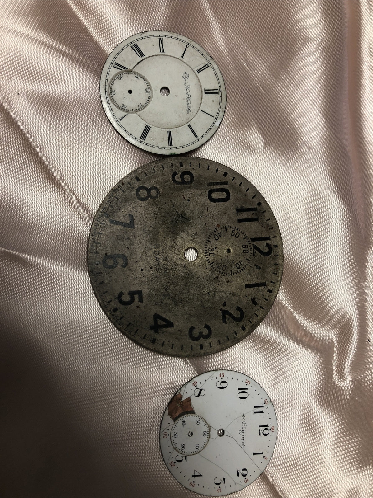 Vintage Pocket Watch Face ELGIN NATIONAL WATCH CO. Lot Of 3 For Parts/Repair0