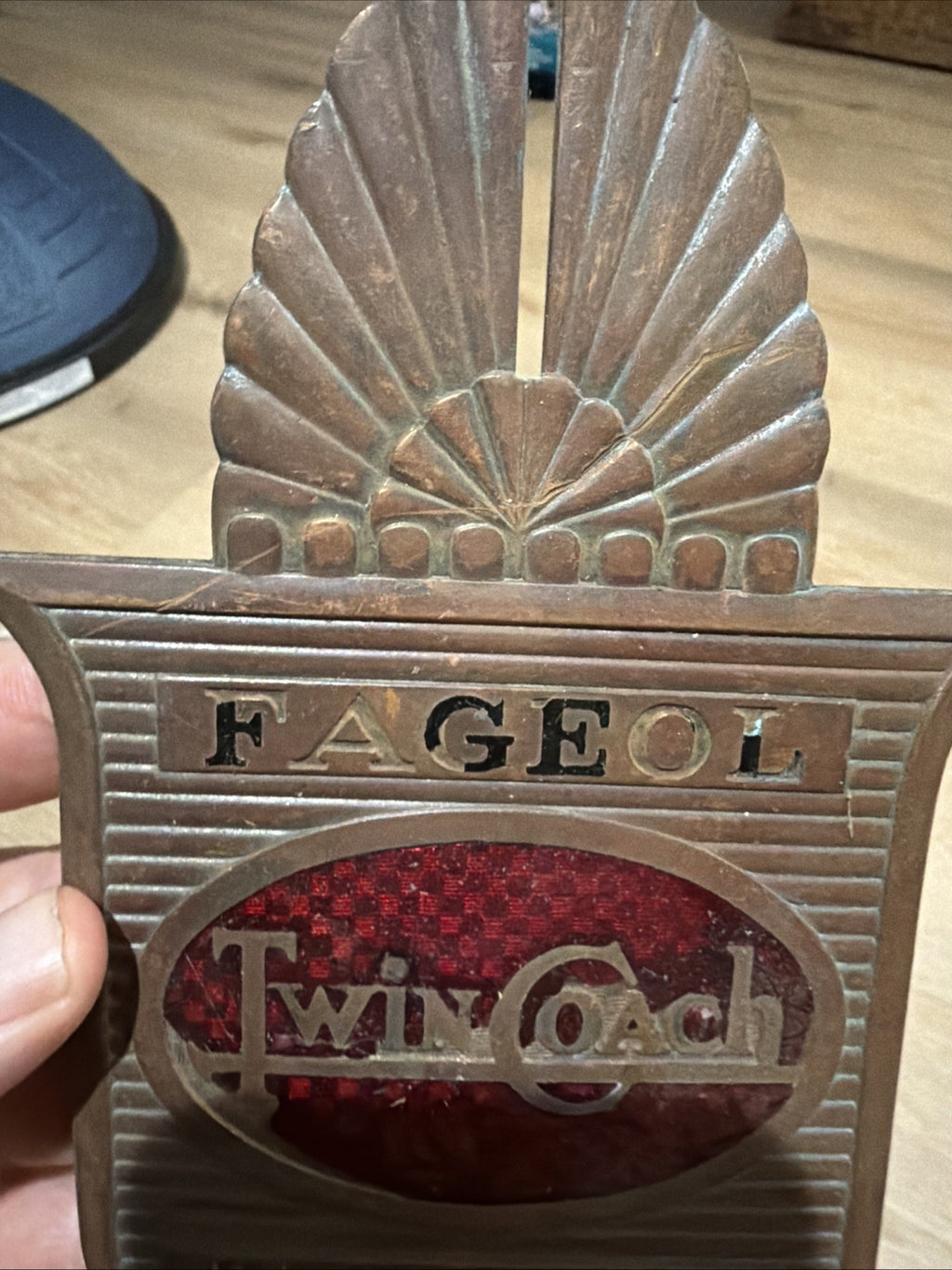 1950s Vintage Fageol Twin Coach Canada Bus Badge Enamel Plate Bronze Copper Sign3