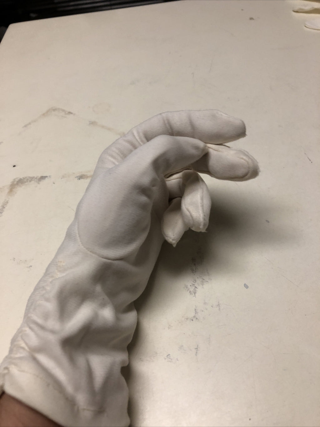 Vintage Ladies Gloves Nylon Size 7 Off White Costume Prop Display Unfinished1