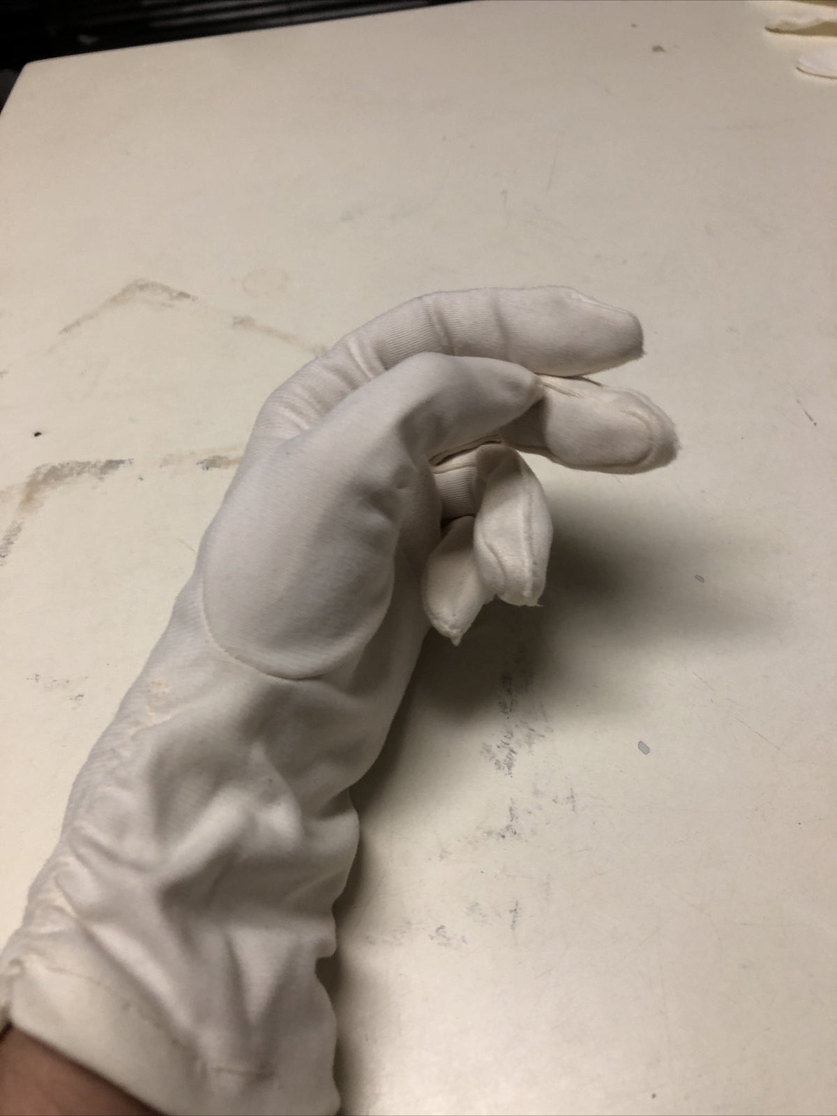 Vintage Ladies Gloves Nylon Size 7 Off White Costume Prop Display Unfinished1