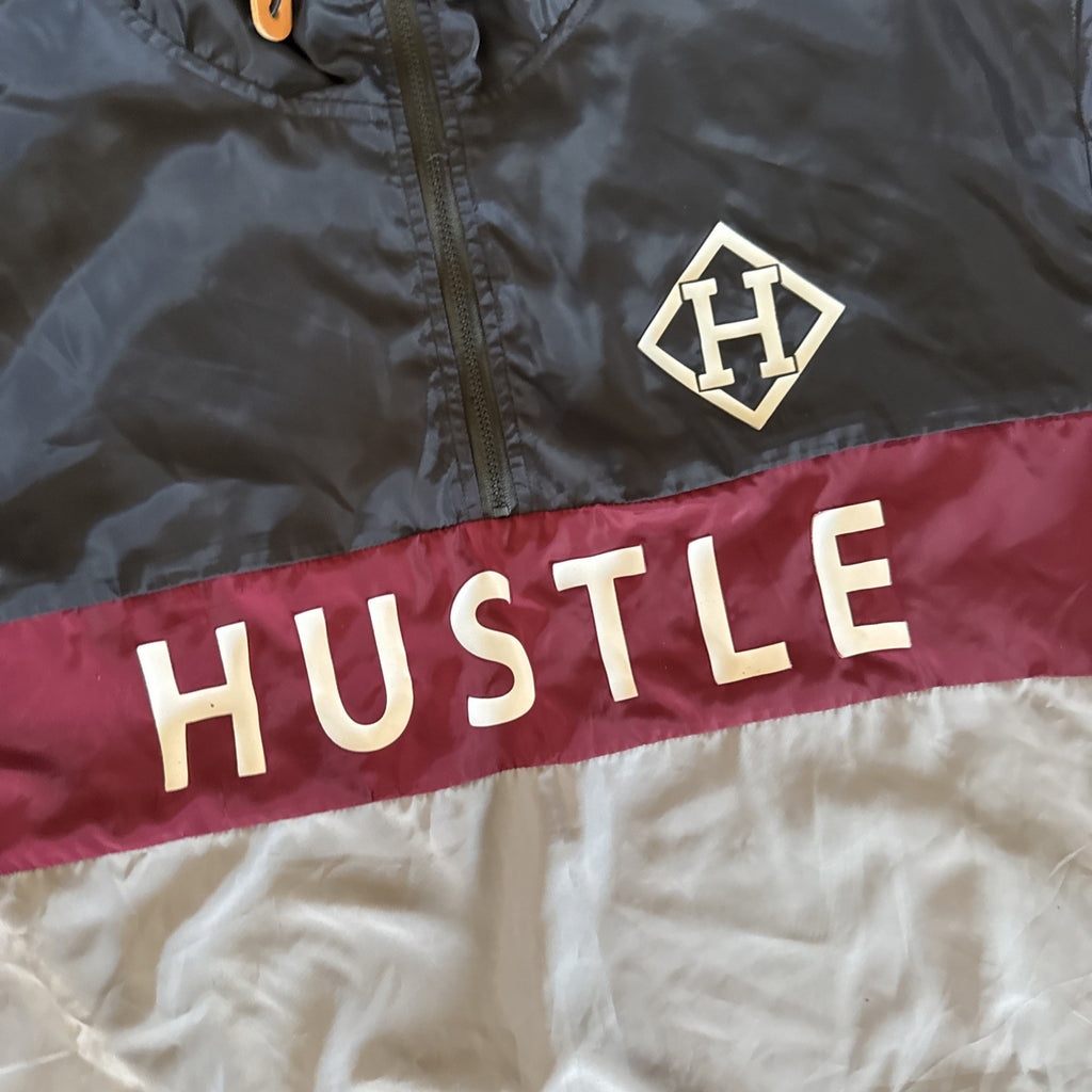 Hustle Men's XXL Colorblock Windbreaker Anorak Pullover Hooded Jacket Navy Red1