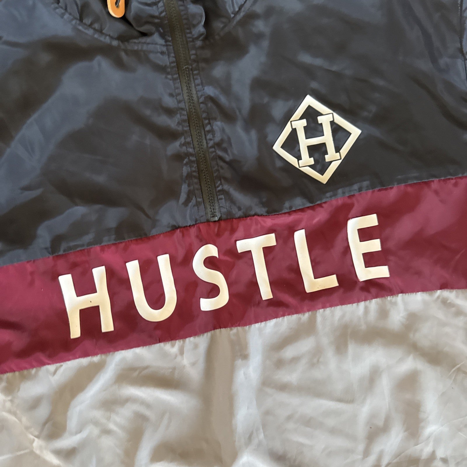 Hustle Men's XXL Colorblock Windbreaker Anorak Pullover Hooded Jacket Navy Red1