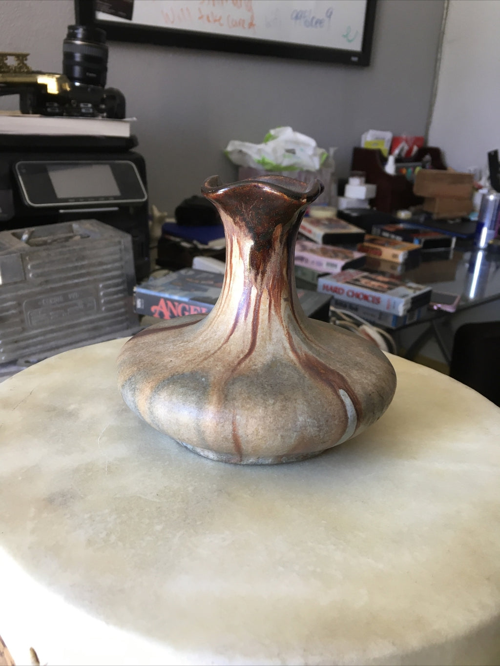 Vintage Mid Century Swirl Pottery Vase Made in Belgium 4..5”x4.5”0