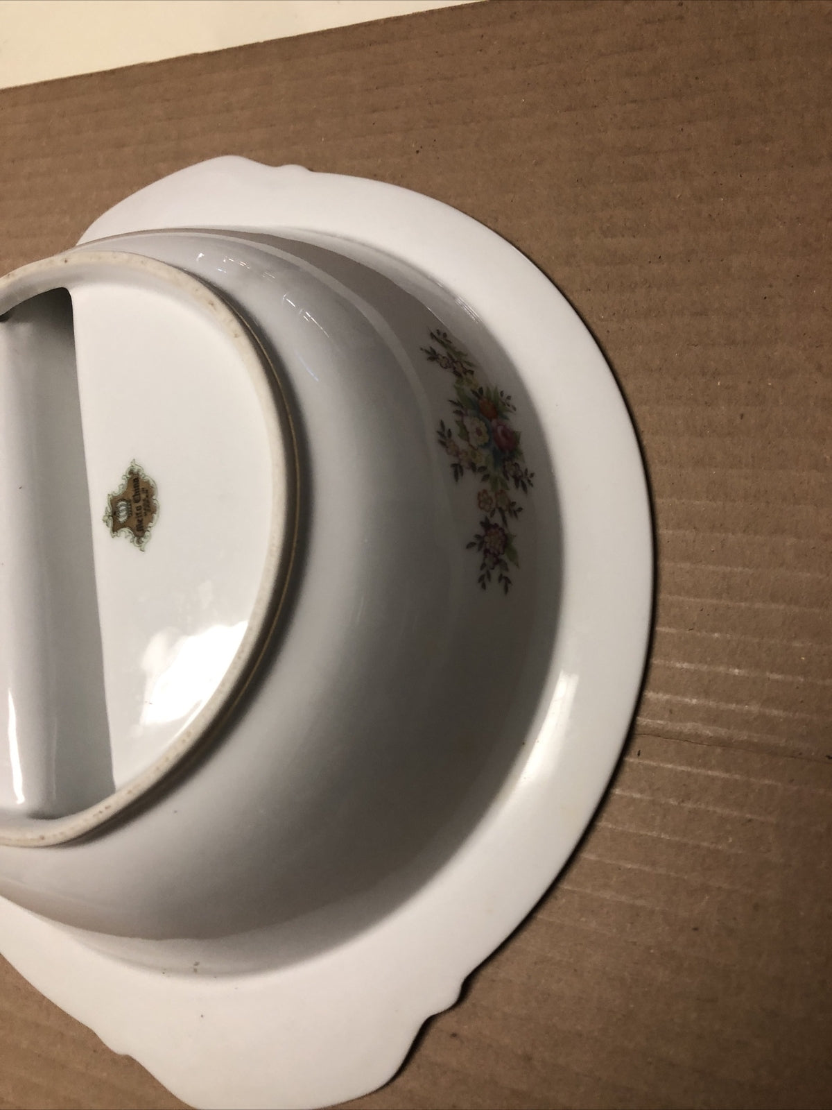Vintage Meitro China Round Divided Vegetable Bowl Japan Flower Design 10.5”5