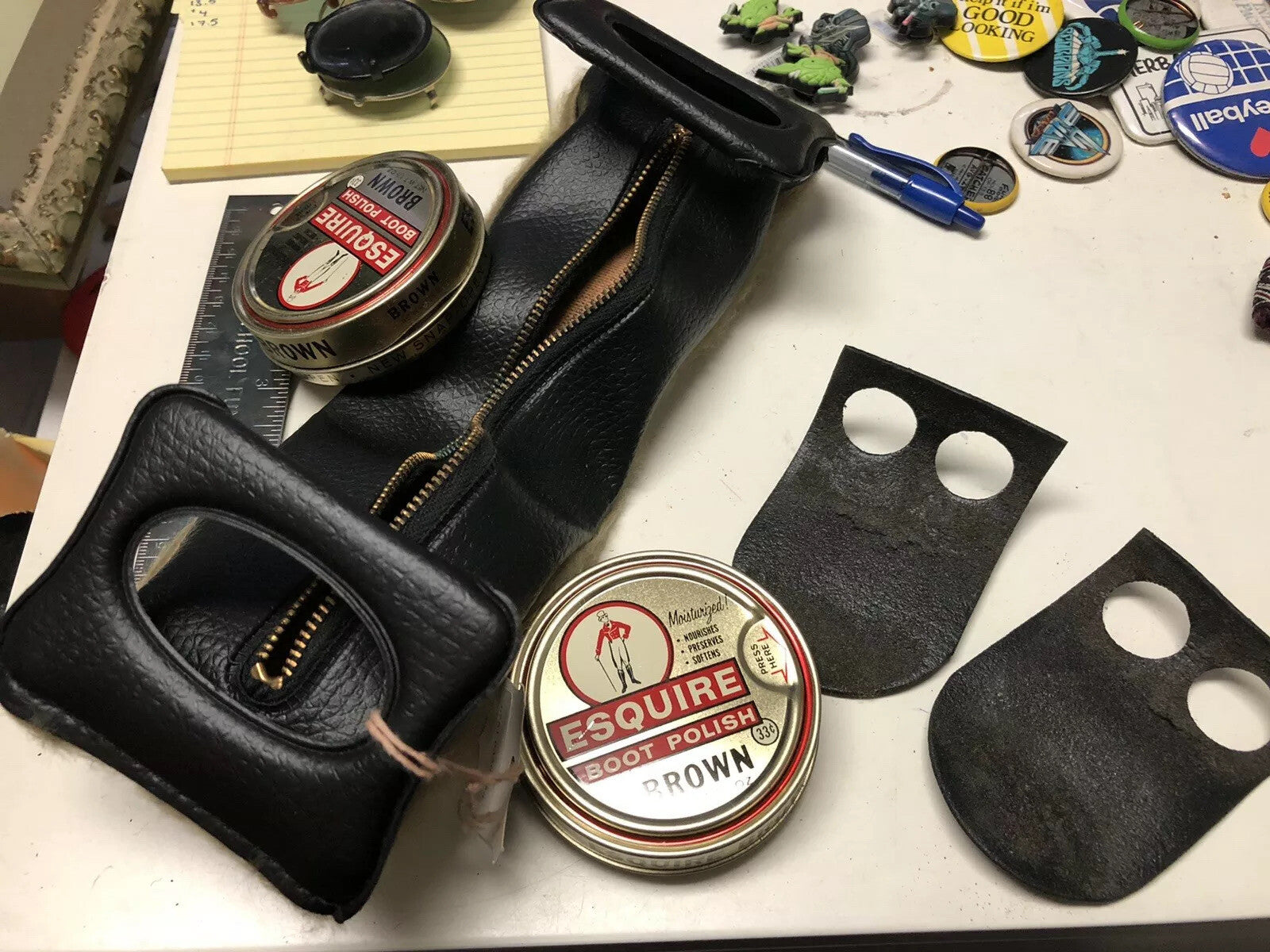 Vintage Dante Men’s Travel Carry Zip Leather Shoe Shiner With 2 Boot Polish6
