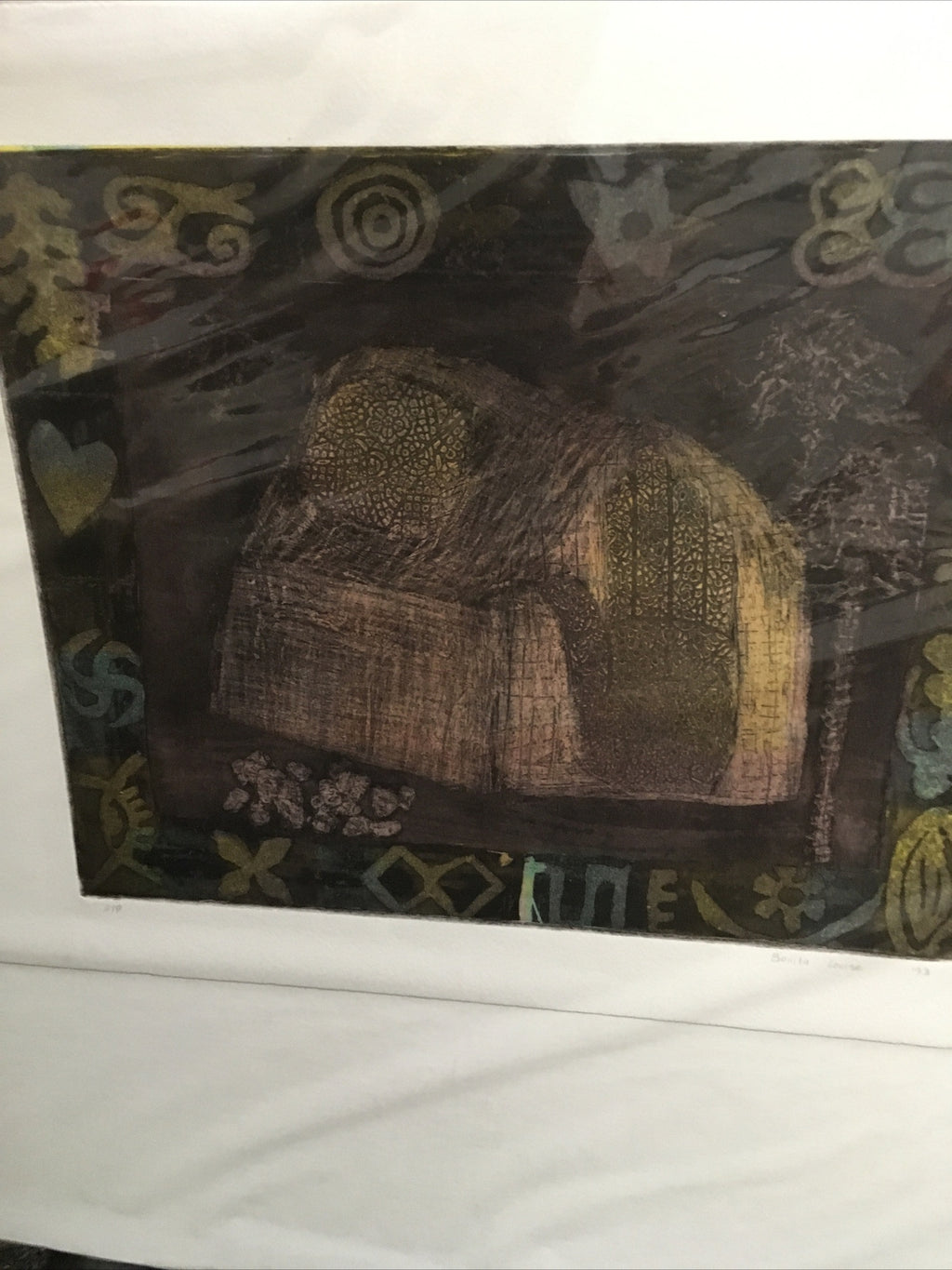 Bonita Louise Art Original Plate Printing Yellow Green Purple 1993 22.5”x15”5