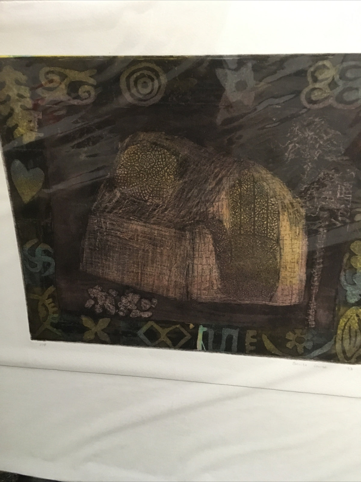 Bonita Louise Art Original Plate Printing Yellow Green Purple 1993 22.5”x15”5