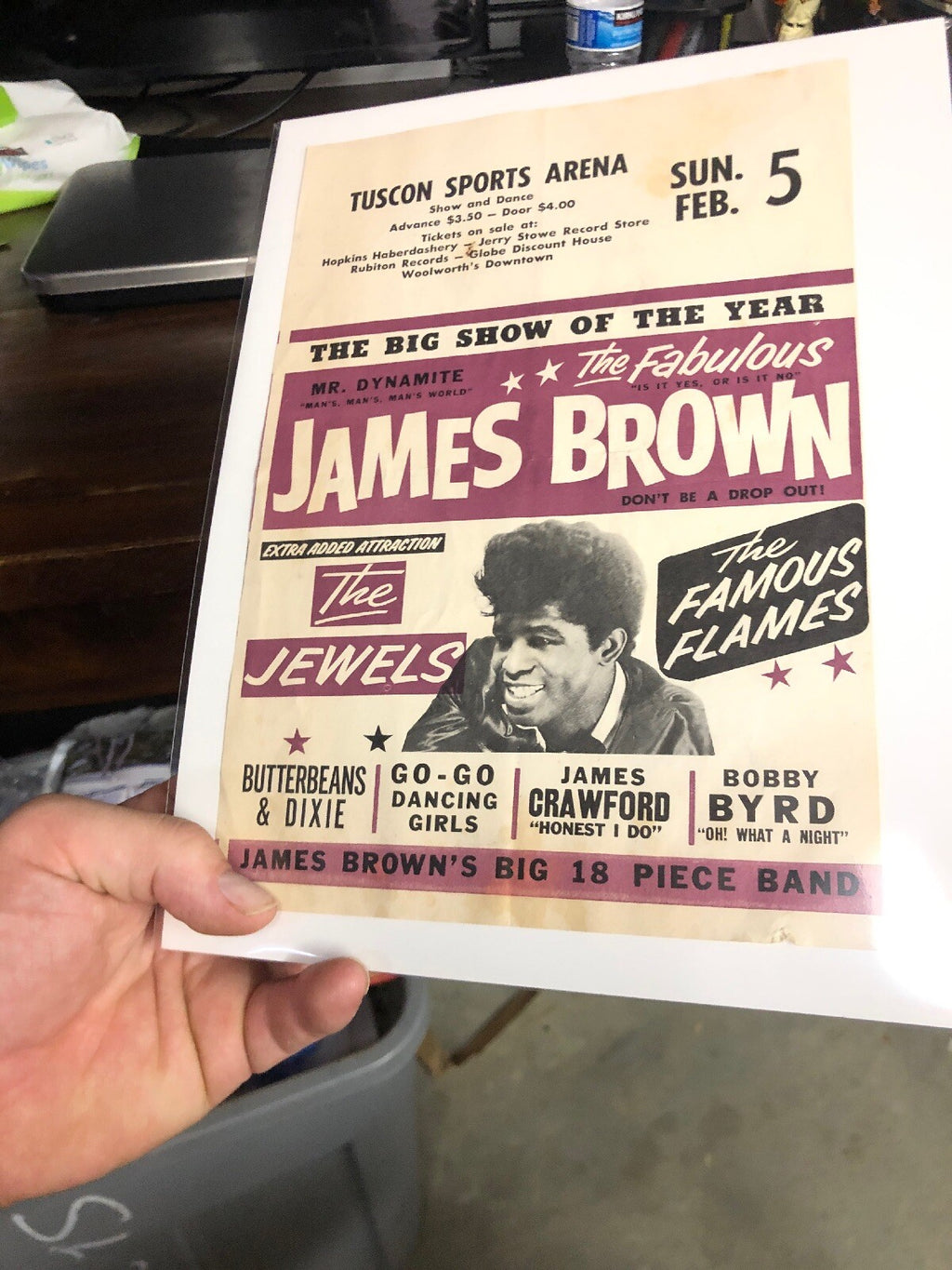 100% Original James Brown Flyer Poster Tucson Sports Arena RARE VINTAGE 19659