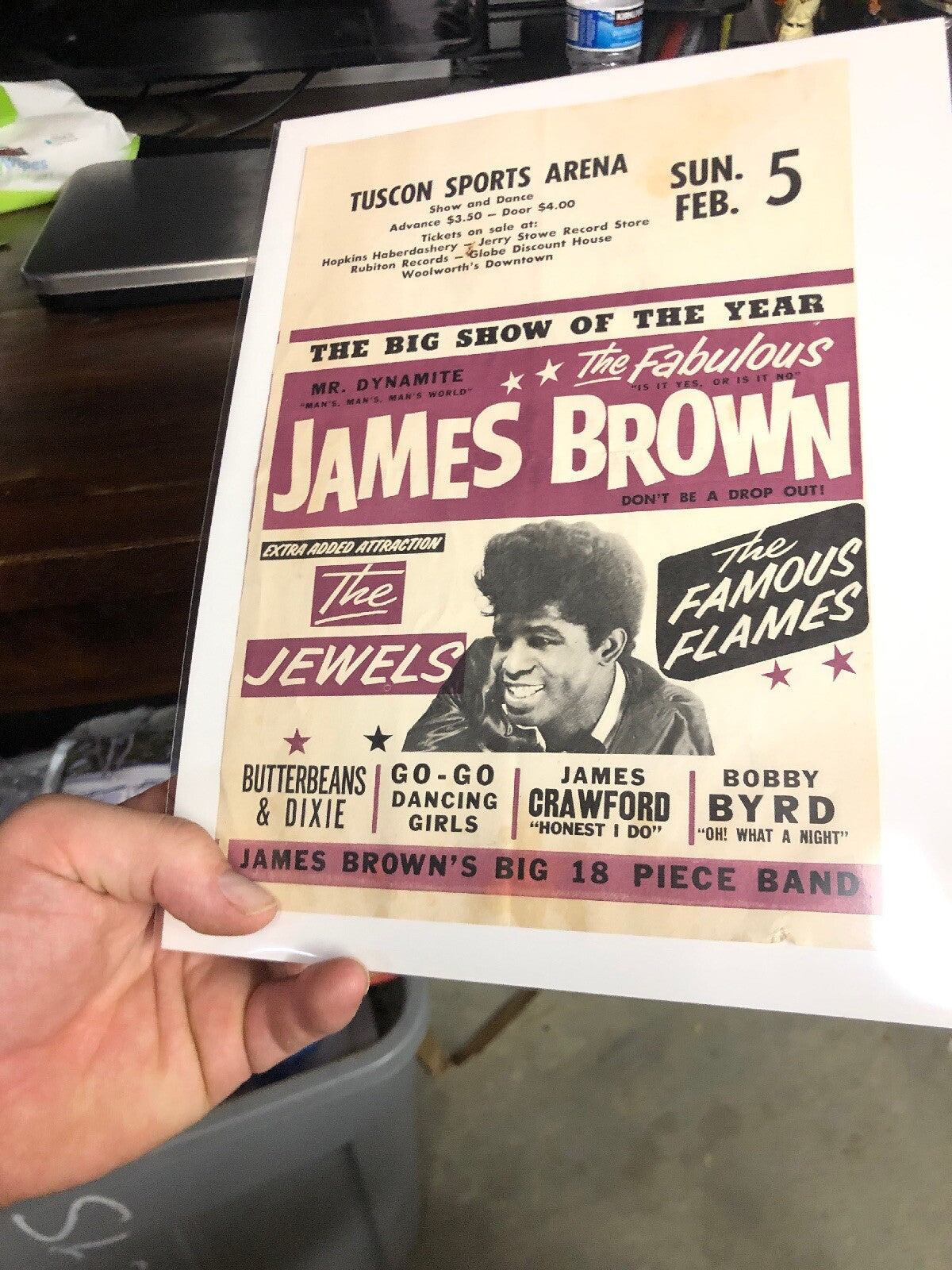 100% Original James Brown Flyer Poster Tucson Sports Arena RARE VINTAGE 19659