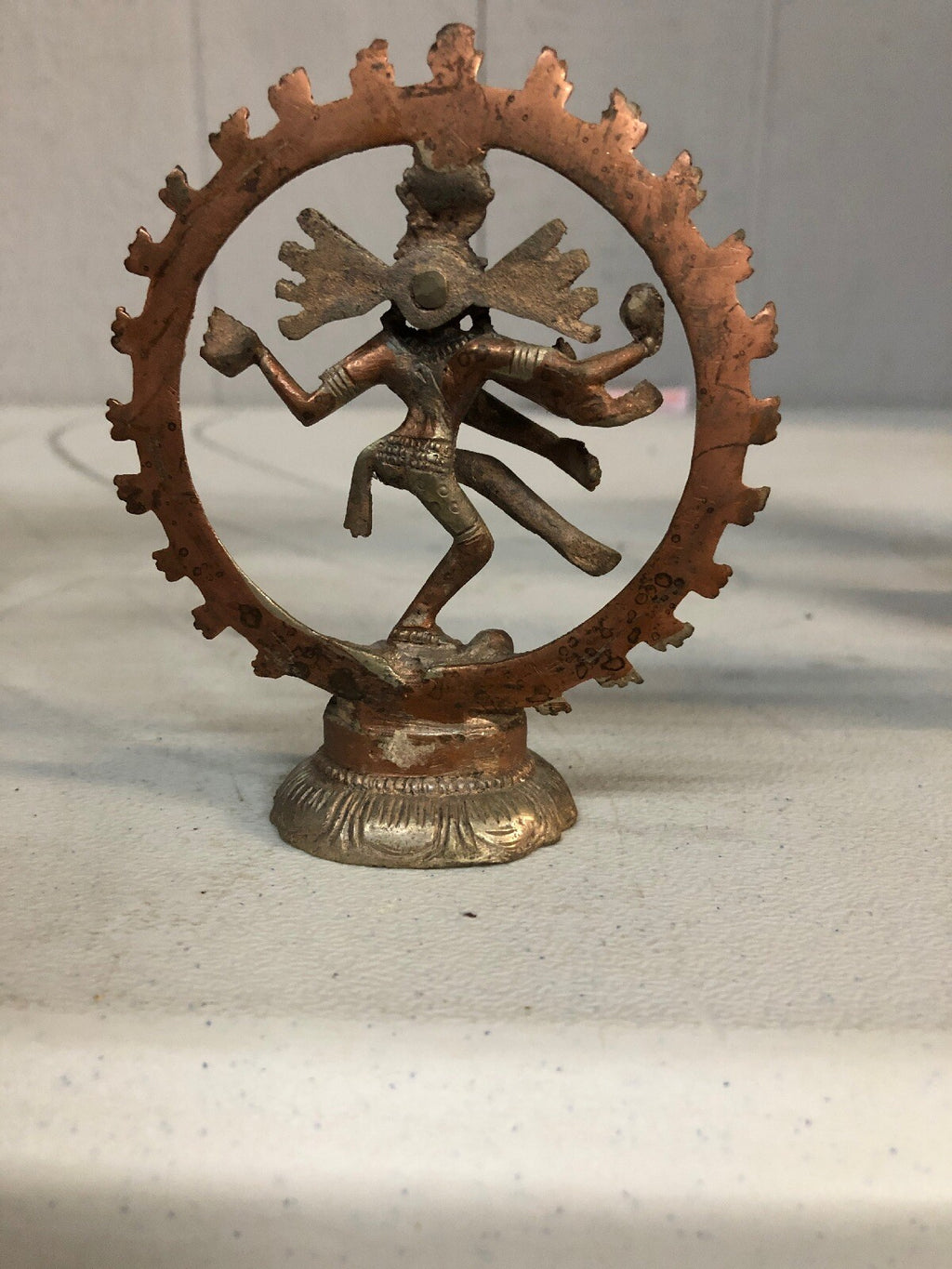 Antique Lord Shiva Dancing on Dwarf KALI Hindu Goddess Brass Patina Statue 4.75"3