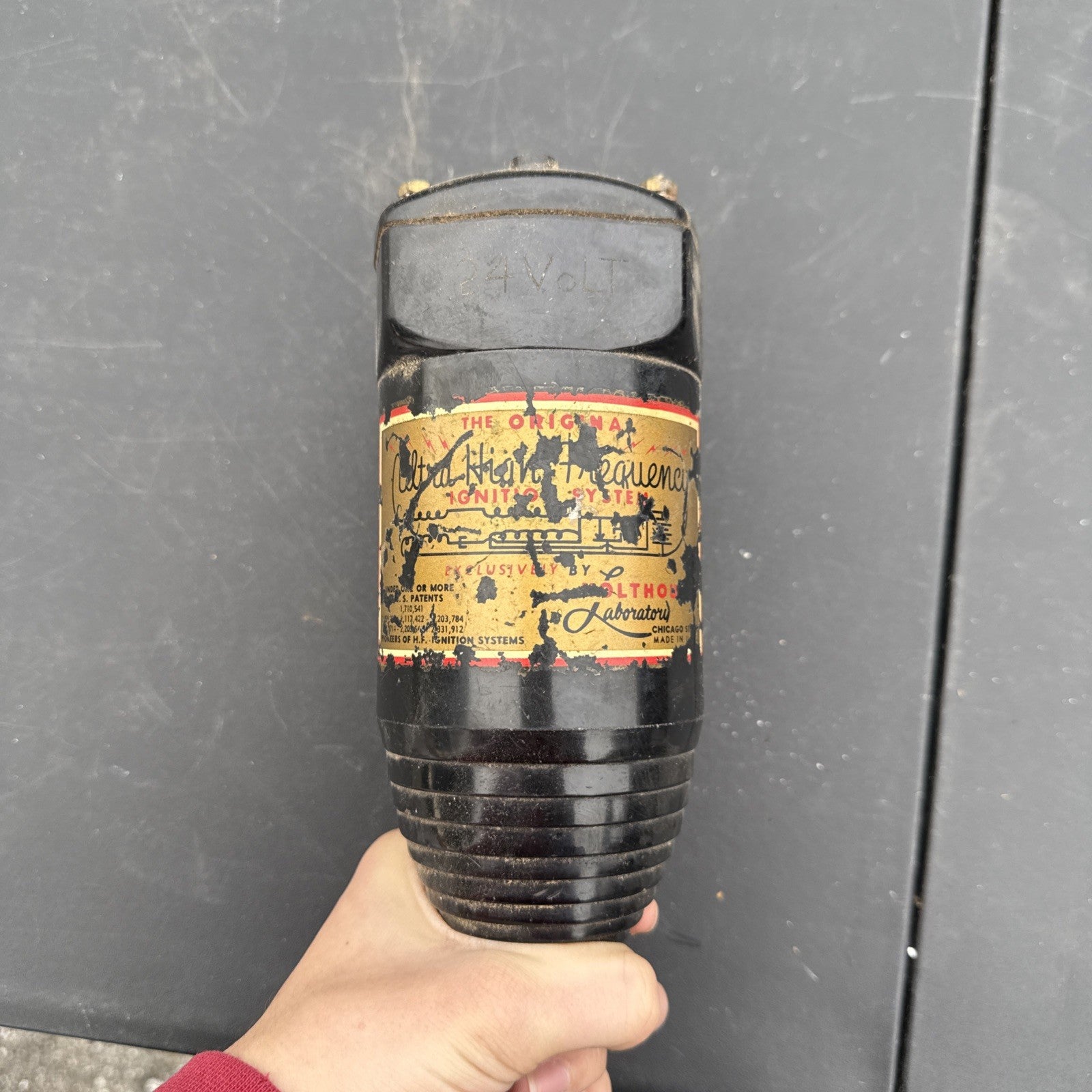 Vintage Holthouse Beehive Ultra High Frequency Ignition Coil 24v SCTA HotRod0