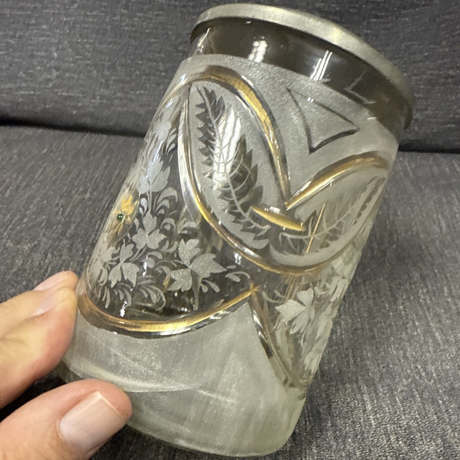 Antique German Etched Glass Porcelain Girl Beer Heavy Crystal Stein8