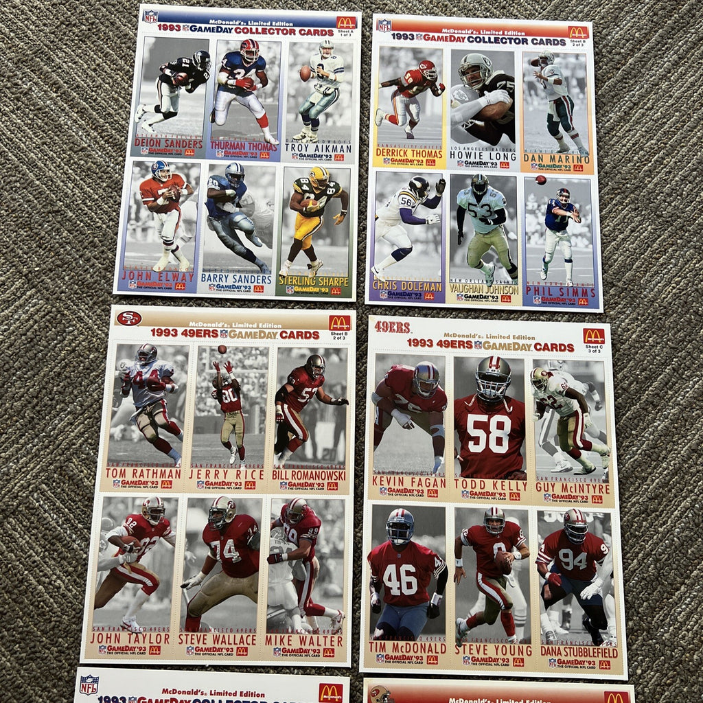 1993 NFL GameDay Collector Cards McDonald’s Limited Edition Uncut Football Cards1