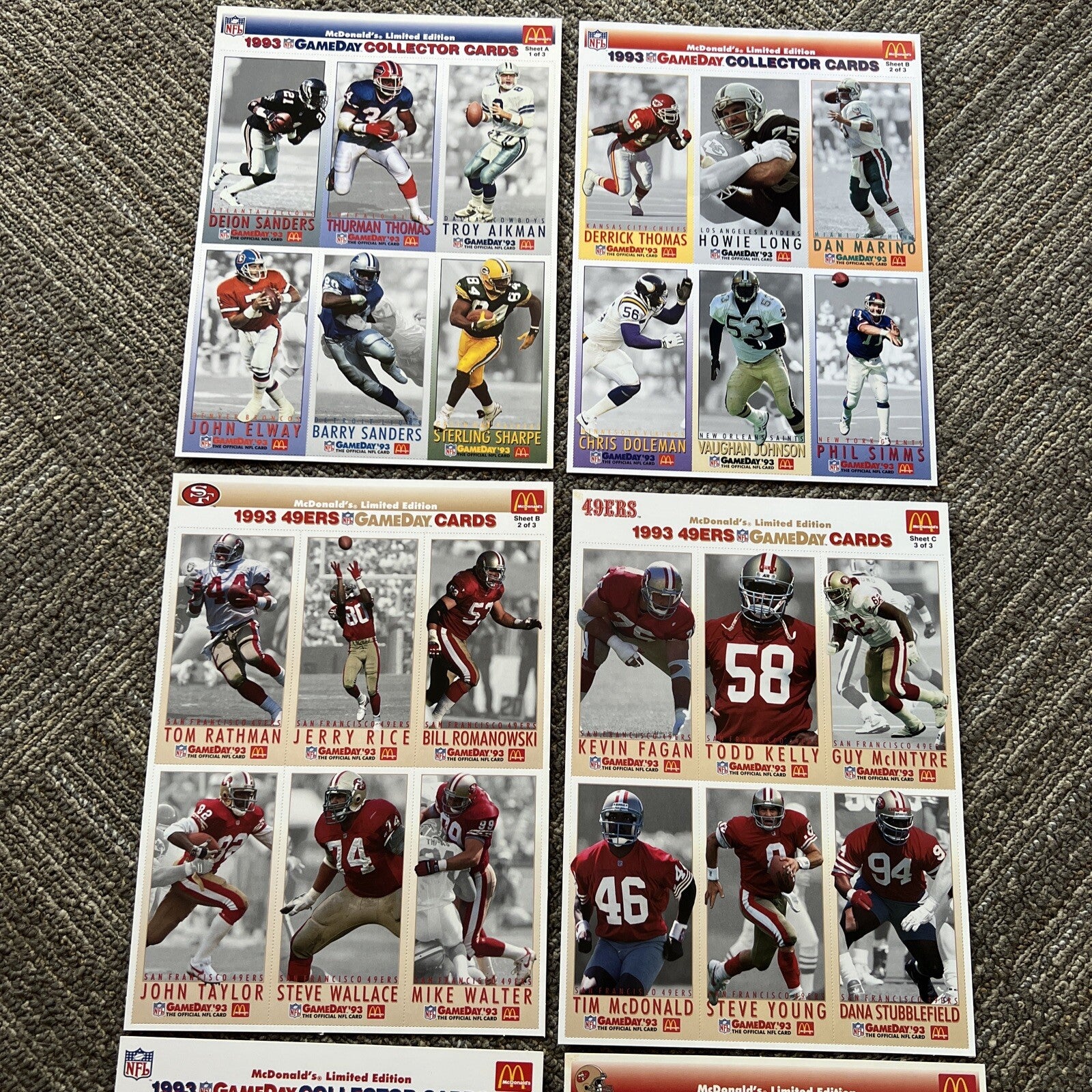 1993 NFL GameDay Collector Cards McDonald’s Limited Edition Uncut Football Cards1