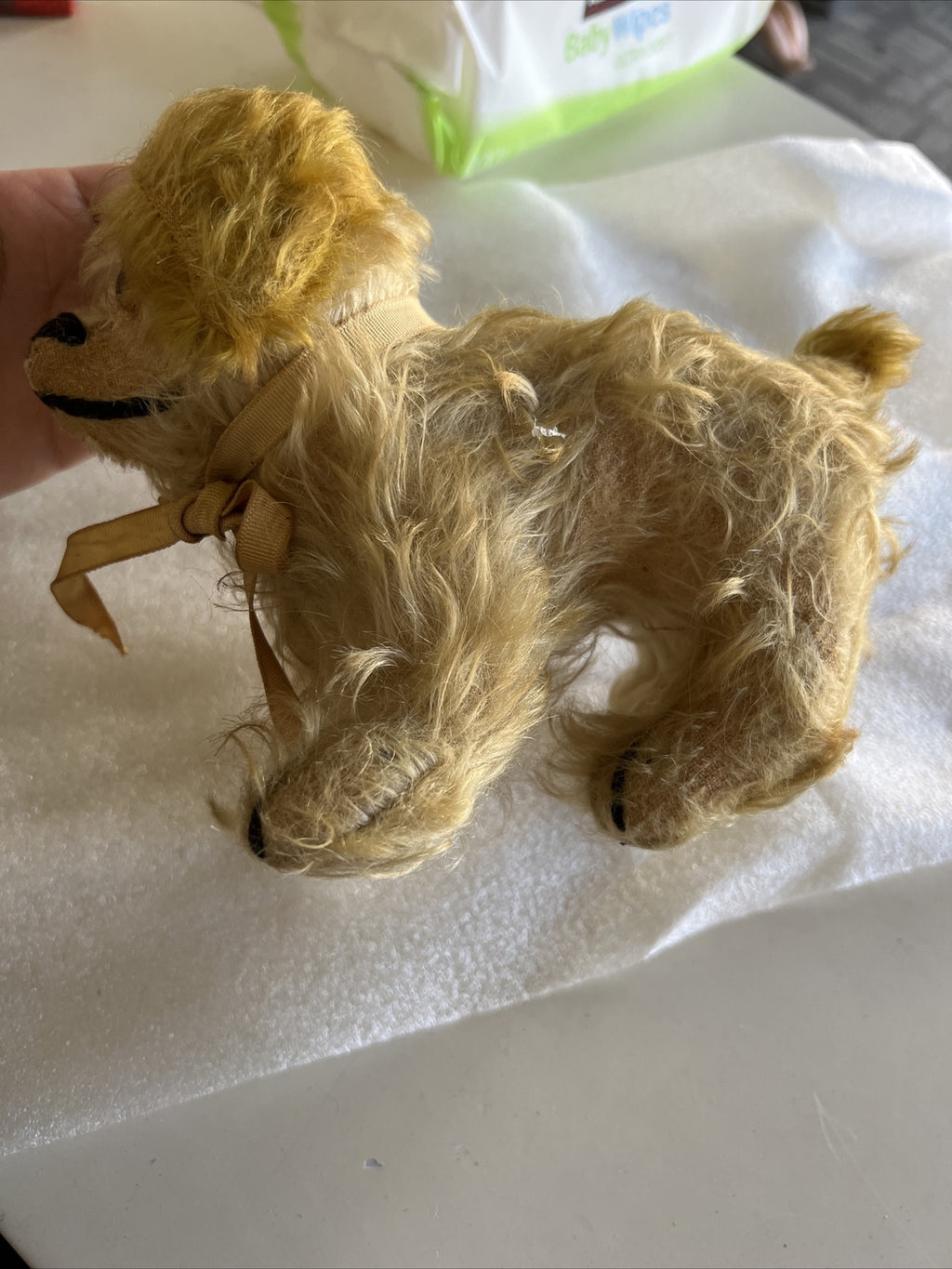 6” Antique 1920’s Shaggy Dog Possibly Real Hair?2