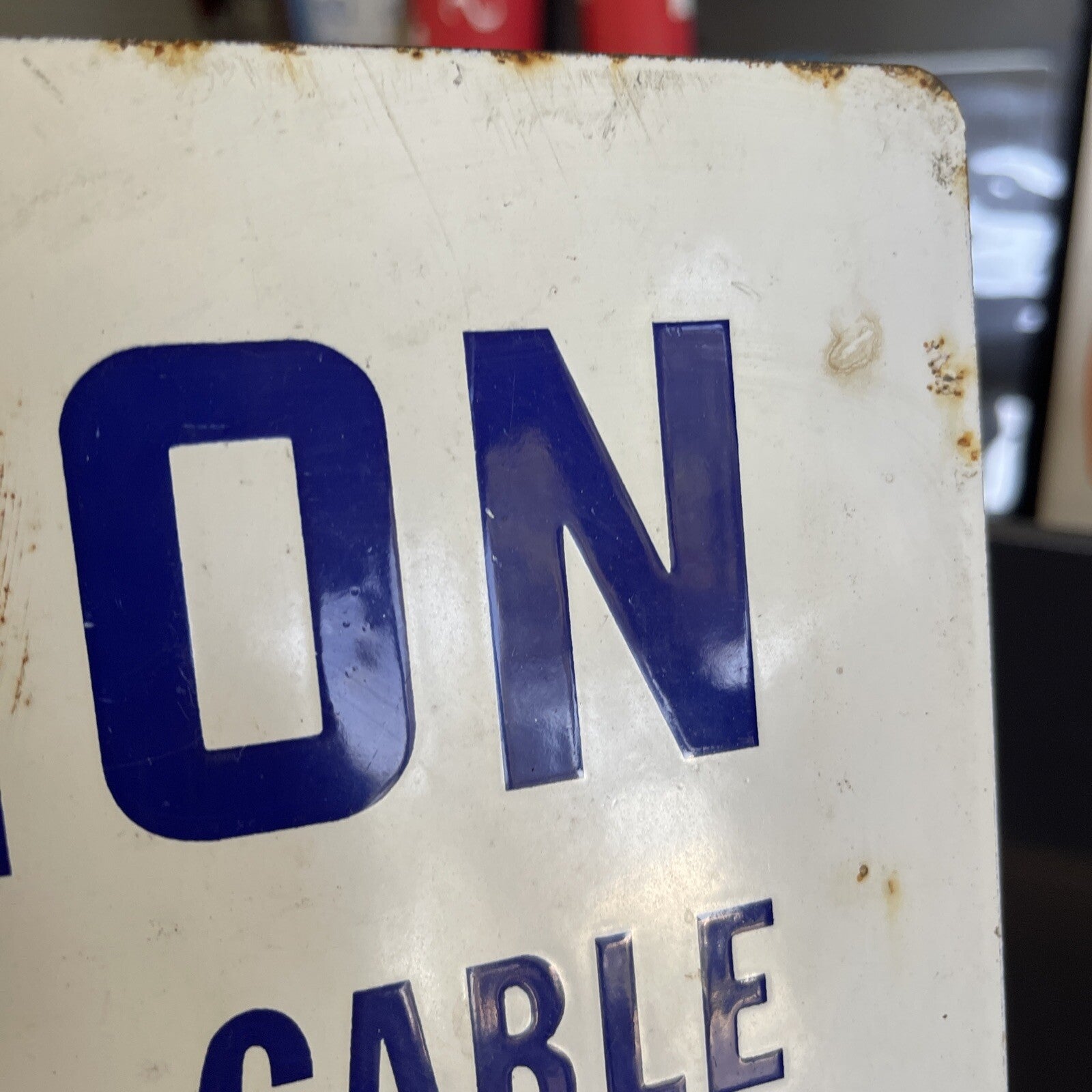 Cobalt Blue Porcelain Sign Caution Cable Underground General Telephone 12”6