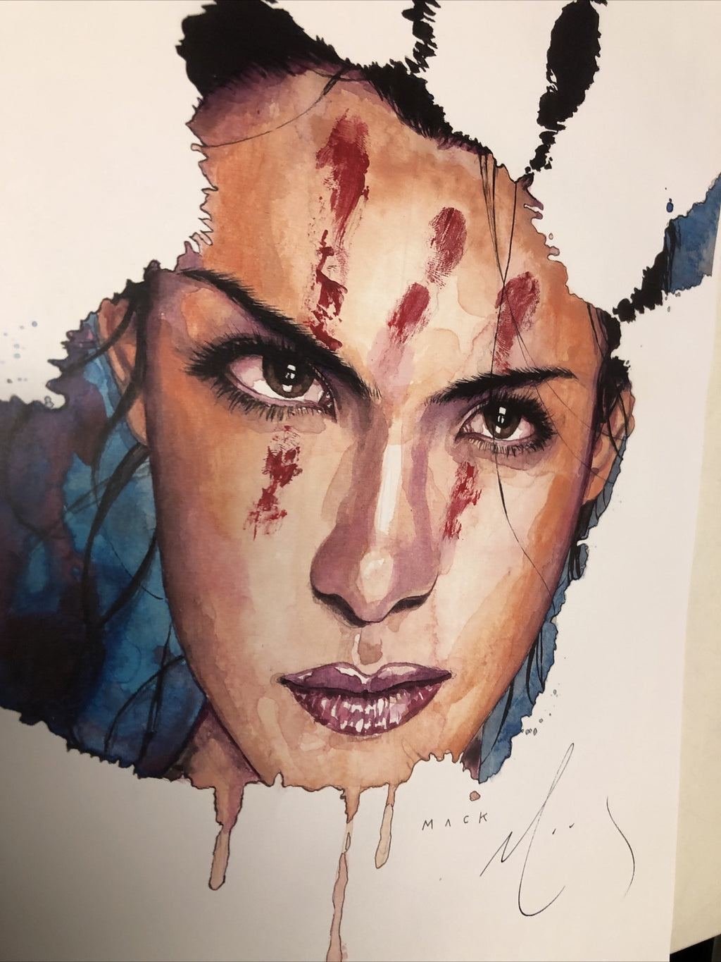Signed Kabuki Art Poster watercolor Woman Hand Print MACK1