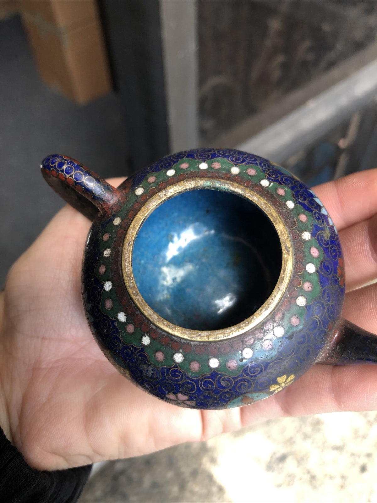 Vintage Handcrafted Mini Blue Teapot 2”x4”3