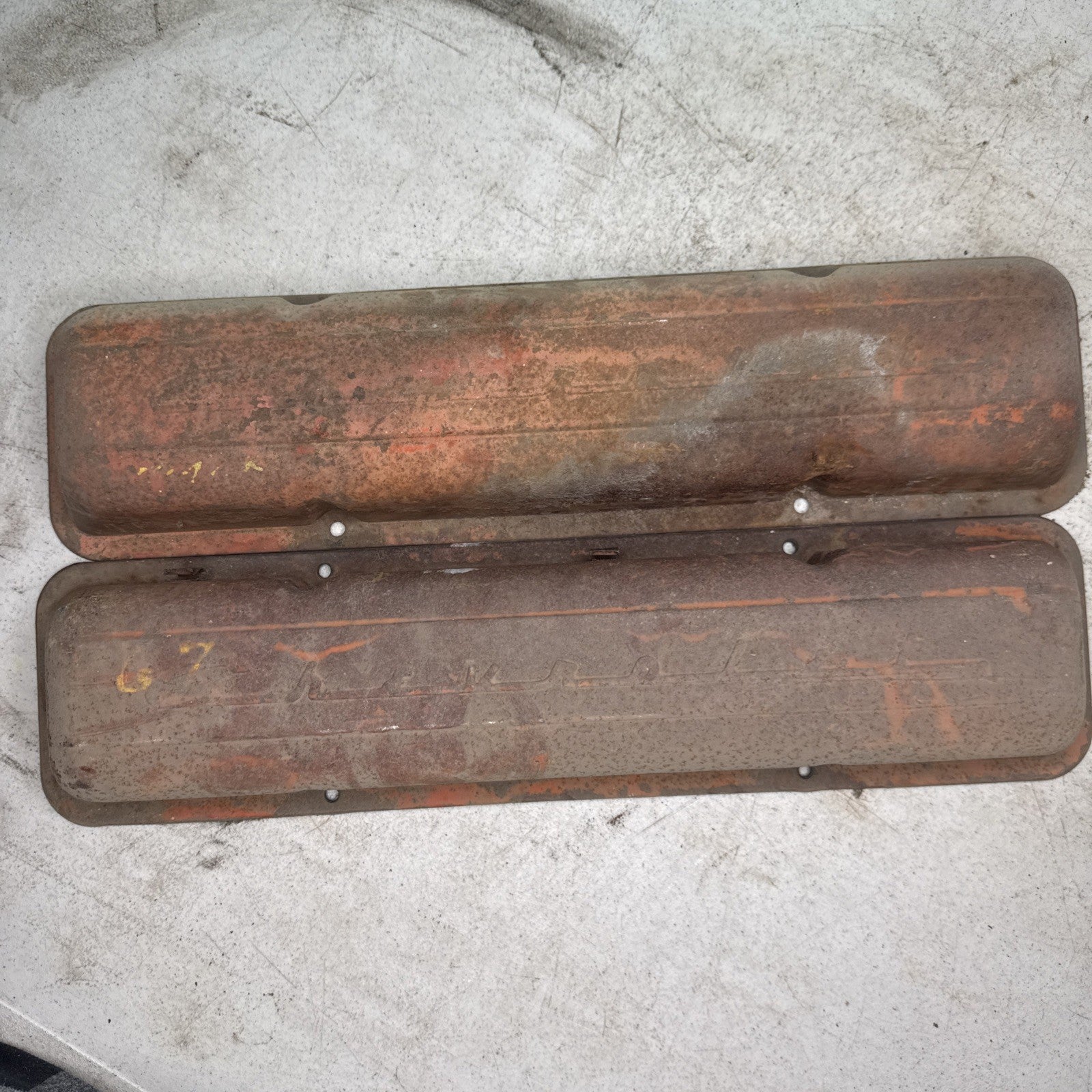 Chevrolet Smallblock OEM Script Valve Covers 1959-1967 ORANGE0