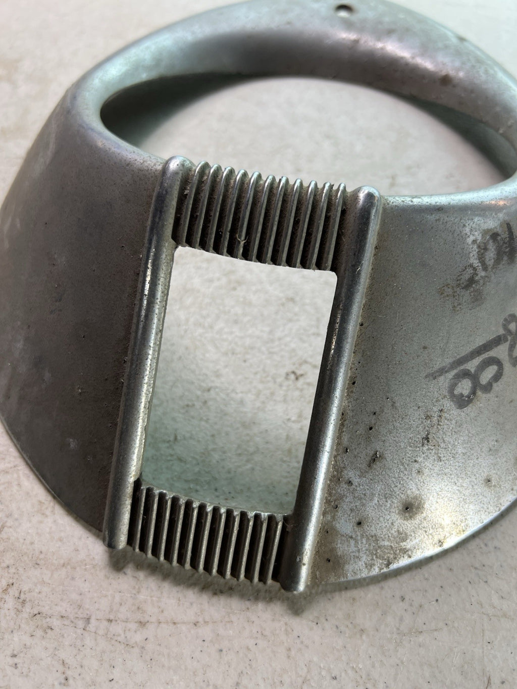 Vintage Aluminum Headlight Bezel with Ribbed Vent Slot — Possibly Military1