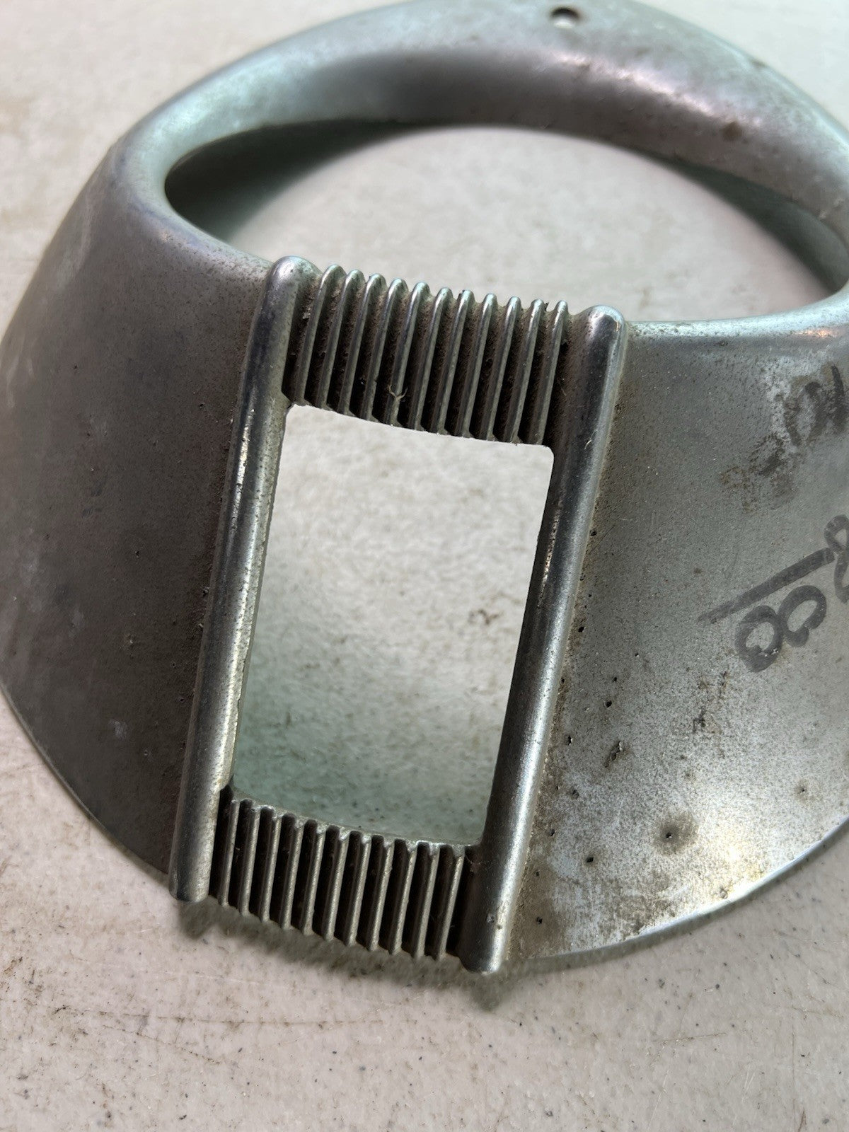 Vintage Aluminum Headlight Bezel with Ribbed Vent Slot — Possibly Military1