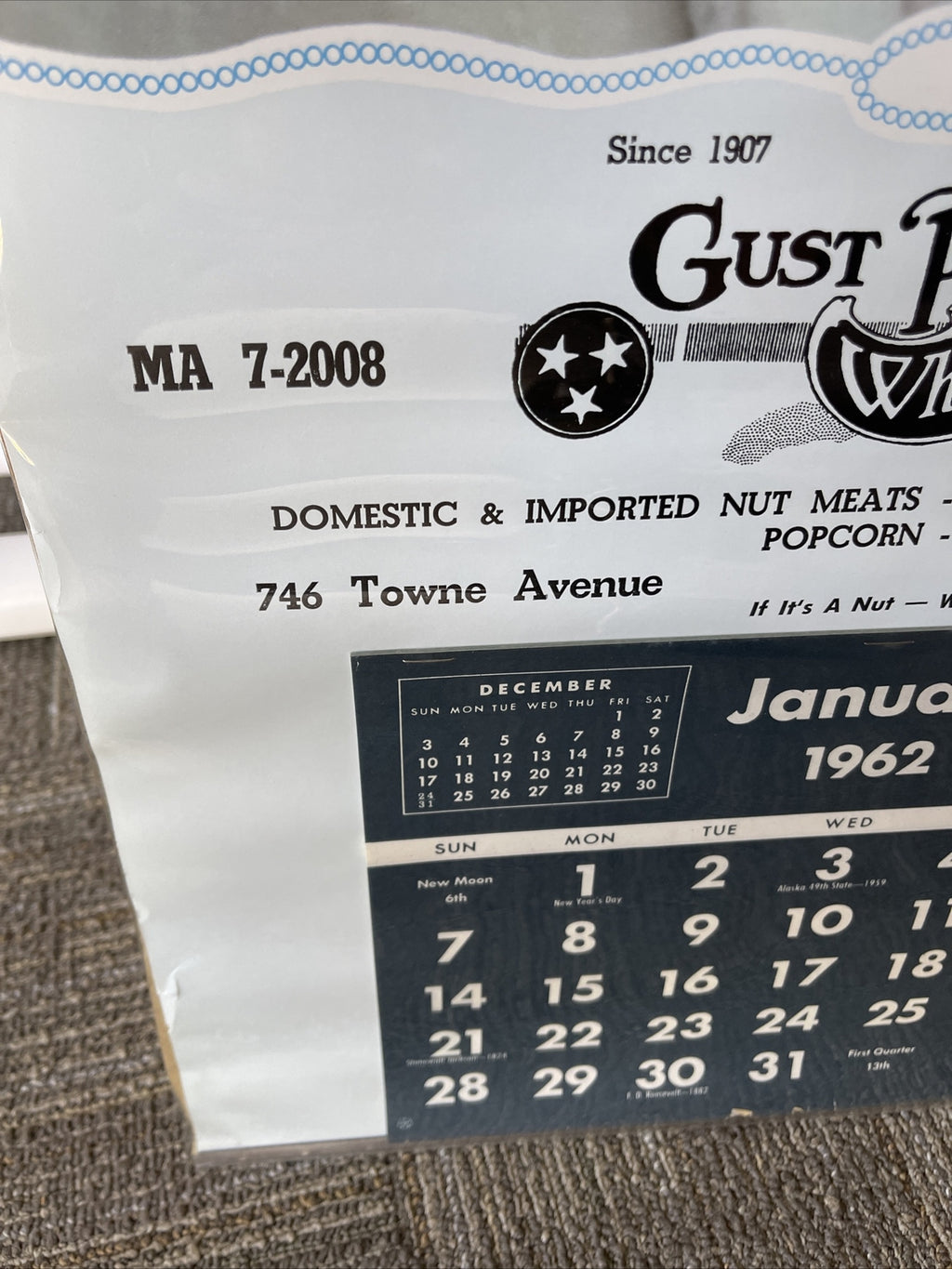 Rare VTG Gust Picoulas Wholesale Peanuts 1962 Calendar Los Angeles Pin Up3