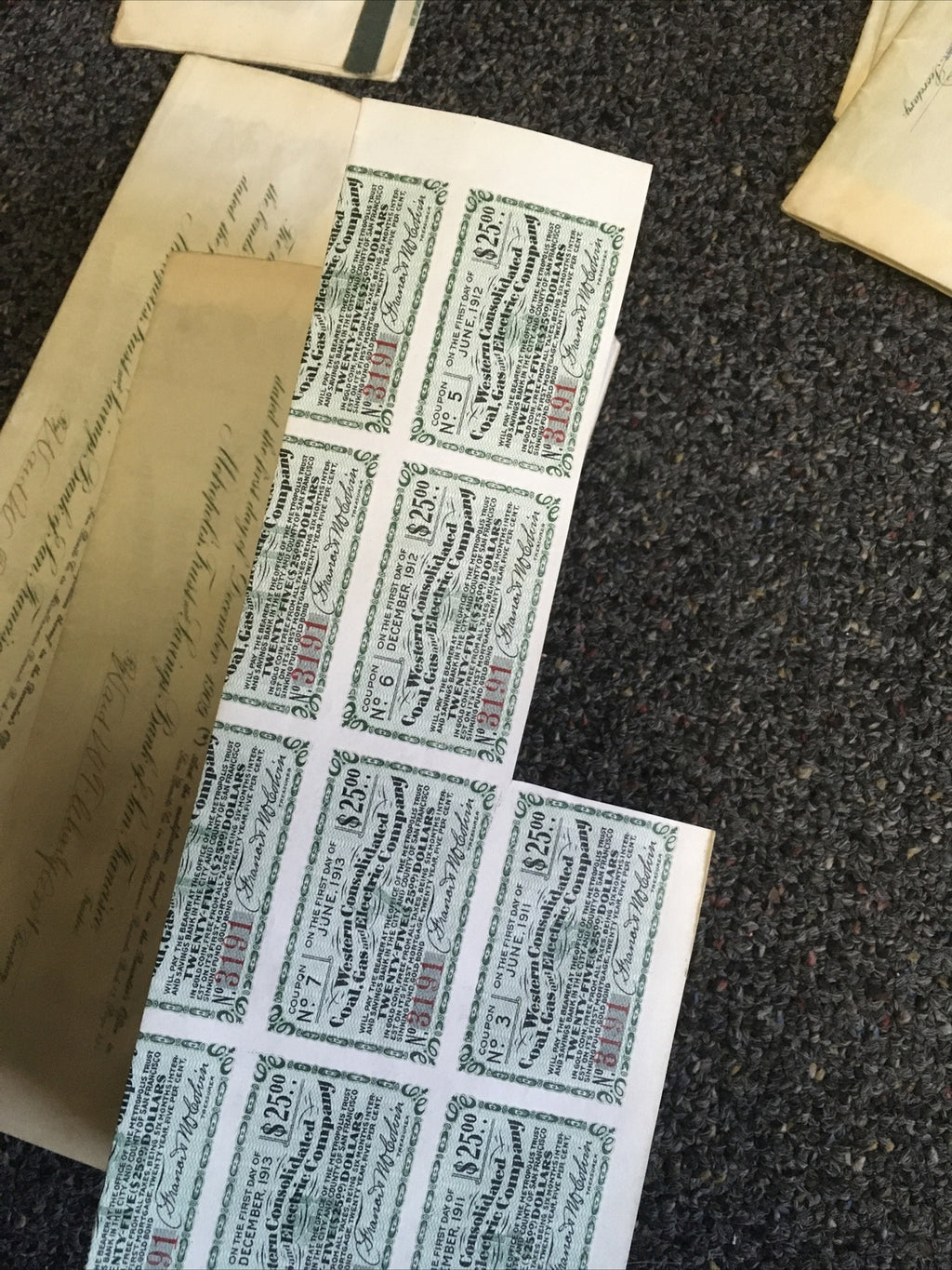 Lot Of 6 Western Consolidated Coal, Gas And Electric Company Gold Bond USA5