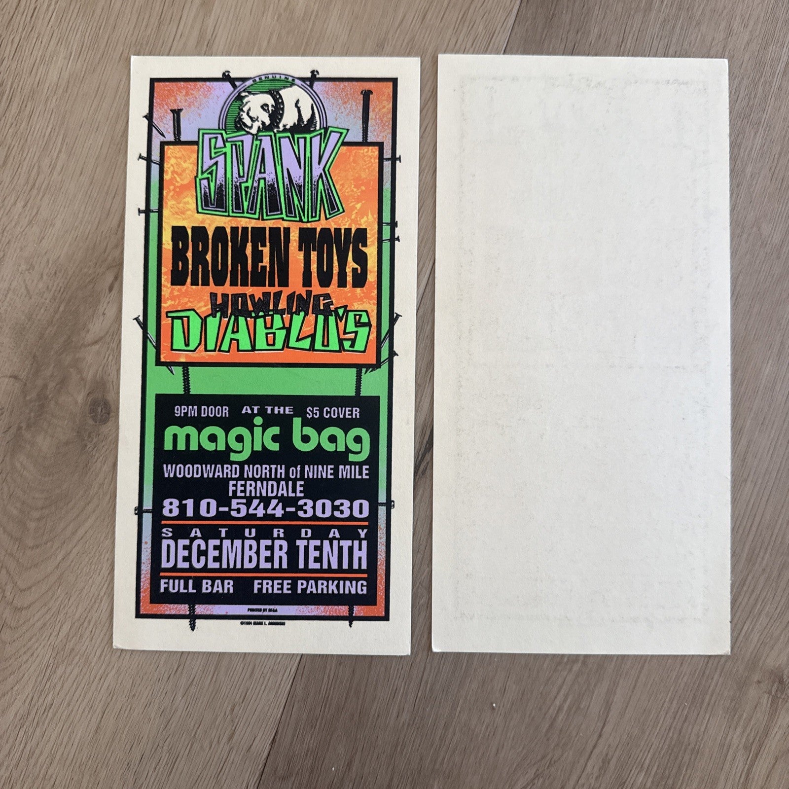 MARK ARMINSKI 1994 SPANK, BROKEN TOYS, HOWLING DIABLOS MAGIC BAG FLYER 12014