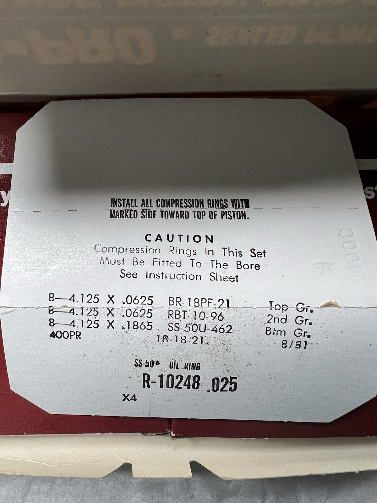 Speed-Pro by Sealed Power Piston Ring Set 4.125 Bore .025 Oil Ring3