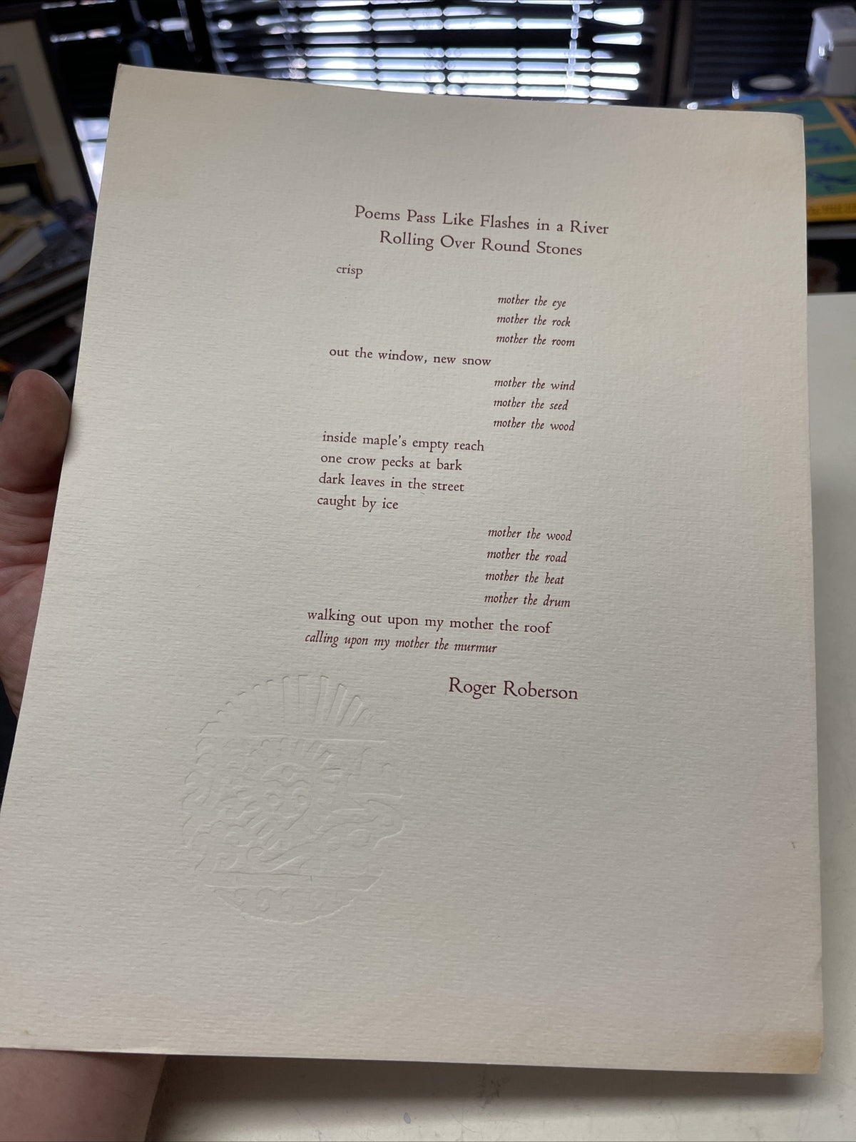 Vintage Roger Roberson 1970s  Poetry Broadside River Rolling Over Round Stones2