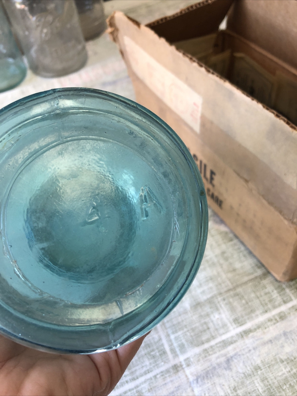 Vintage Perfect Mason Ball Aqua Canning Jar With Lid #4 A4