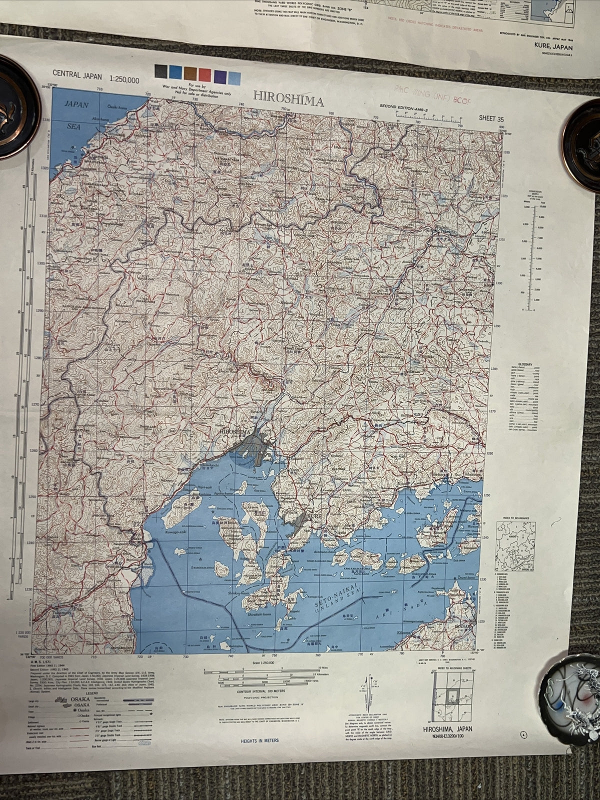 3 Vintage Posters Hiroshima Kure Nagasaki Japan Plan Maps6