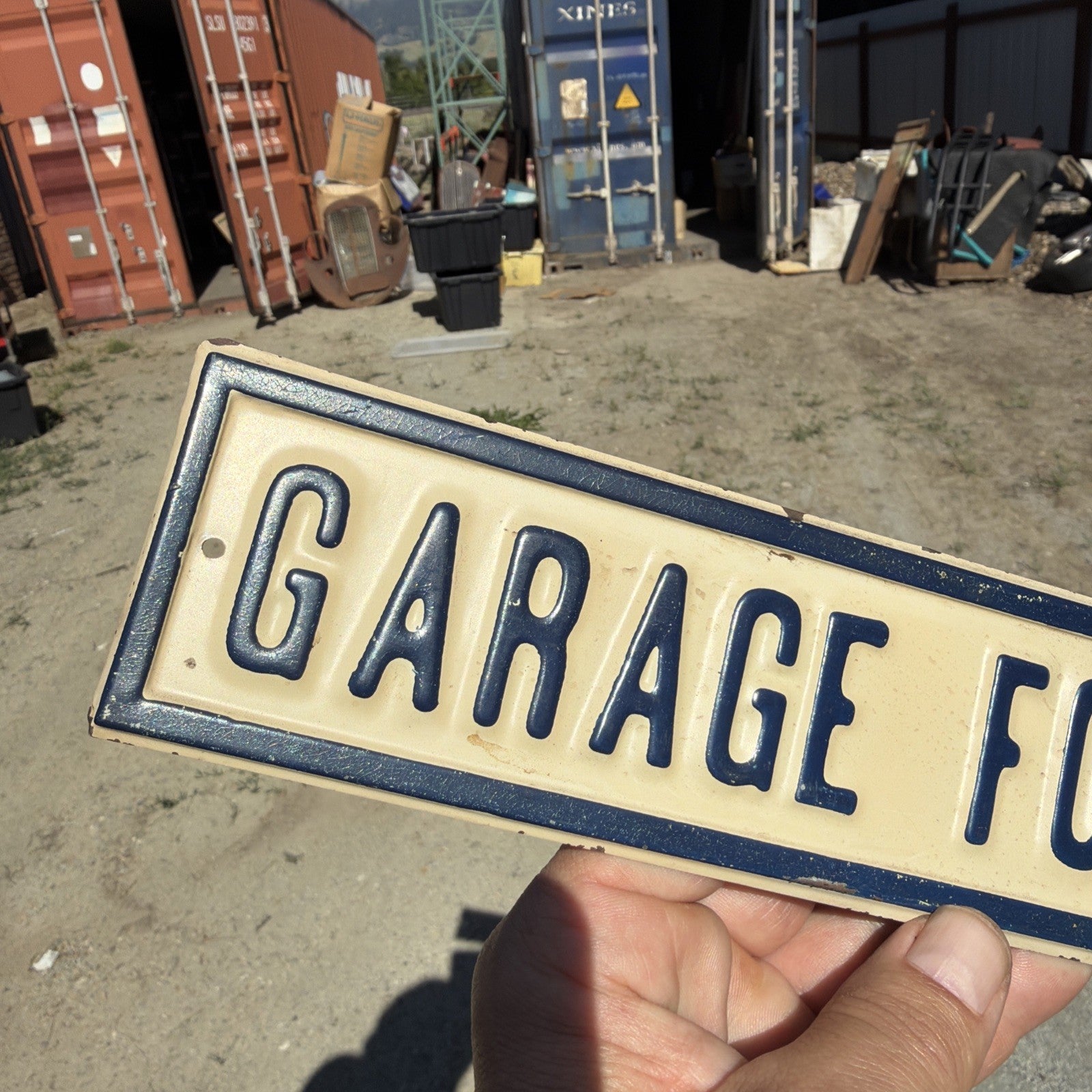 Vintage Metal Garage For Rent Sign Embossed Door Sign 12 x 2.53