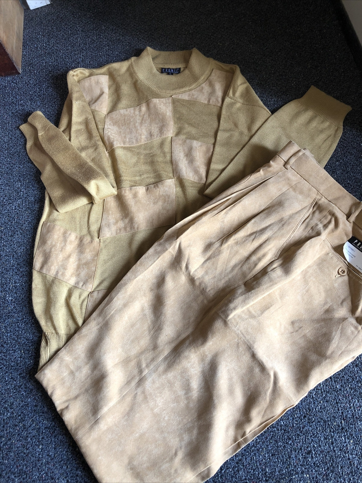Vintage 90’s NOS Pronti Mens Beige Casual Set Sweatshirt Size L & Pants XL/40”0